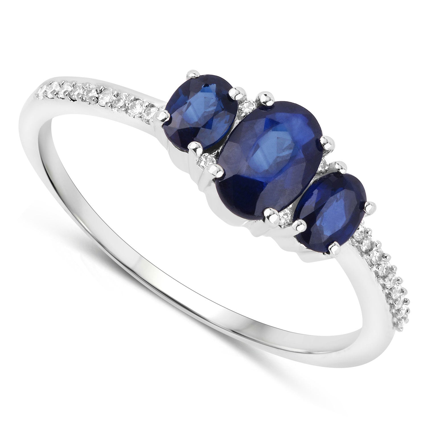 0.98 Carat Genuine Blue Sapphire and White Diamond 14K White Gold Ring by Bids.com