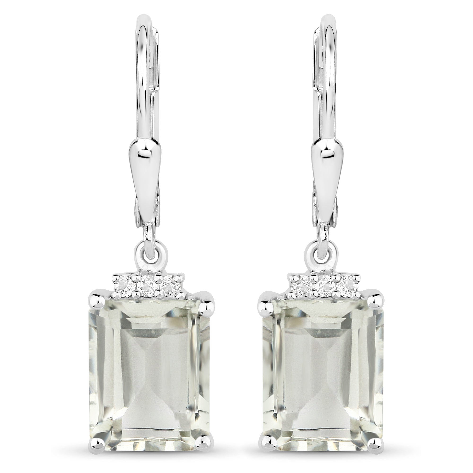 7.23 Carat Genuine Green Amethyst and White Topaz .925 Sterling Silver Earrings DestGlow