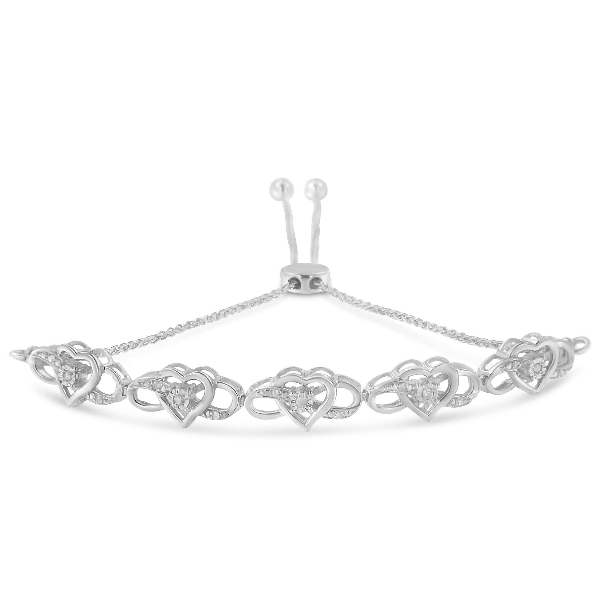 .925 Sterling Silver Miracle Set Diamond Accented Infinity Hearts 6â€-9†Adjustable Bolo Bracelet (H-I Color, I2-I3 Clarity) by Bids.com