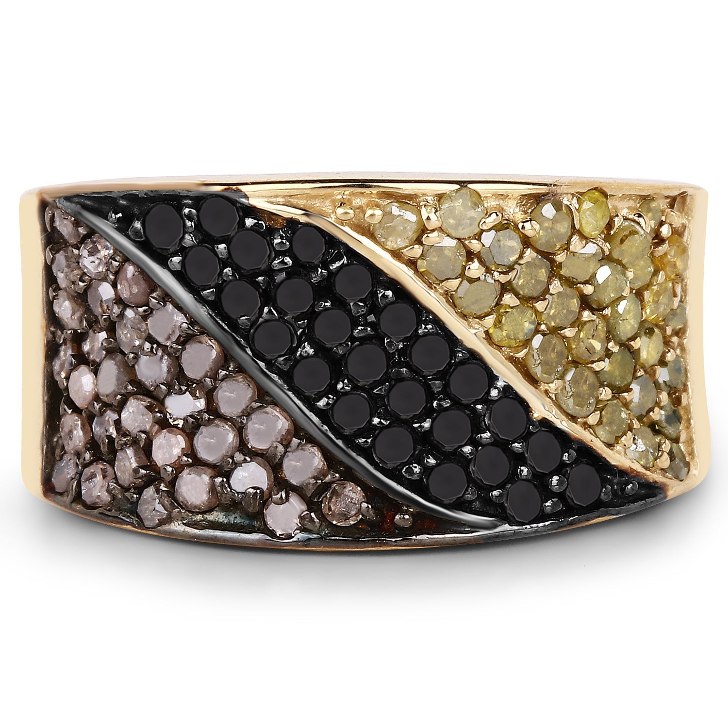 14K Yellow Gold Plated 1.25 Carat Genuine Black Diamond, Champagne Diamond & Yellow Diamond .925 Sterling Silver Ring by Bids.com