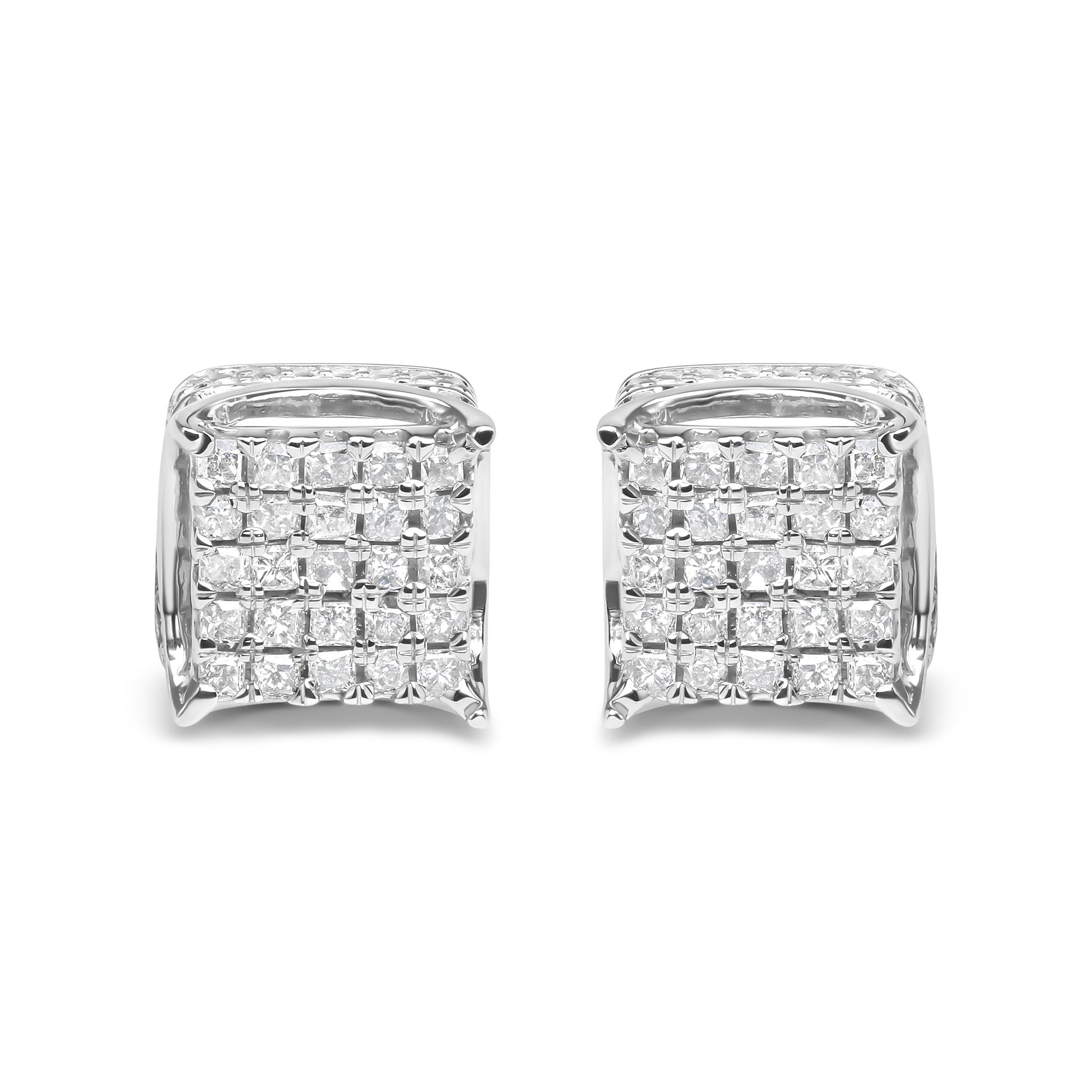 10K White Gold 1/2 Cttw Princess Cut Diamond Square Shaped Multi Stone Stud Earrings (H-I Color, SI1-SI2 Clarity) by Bids.com