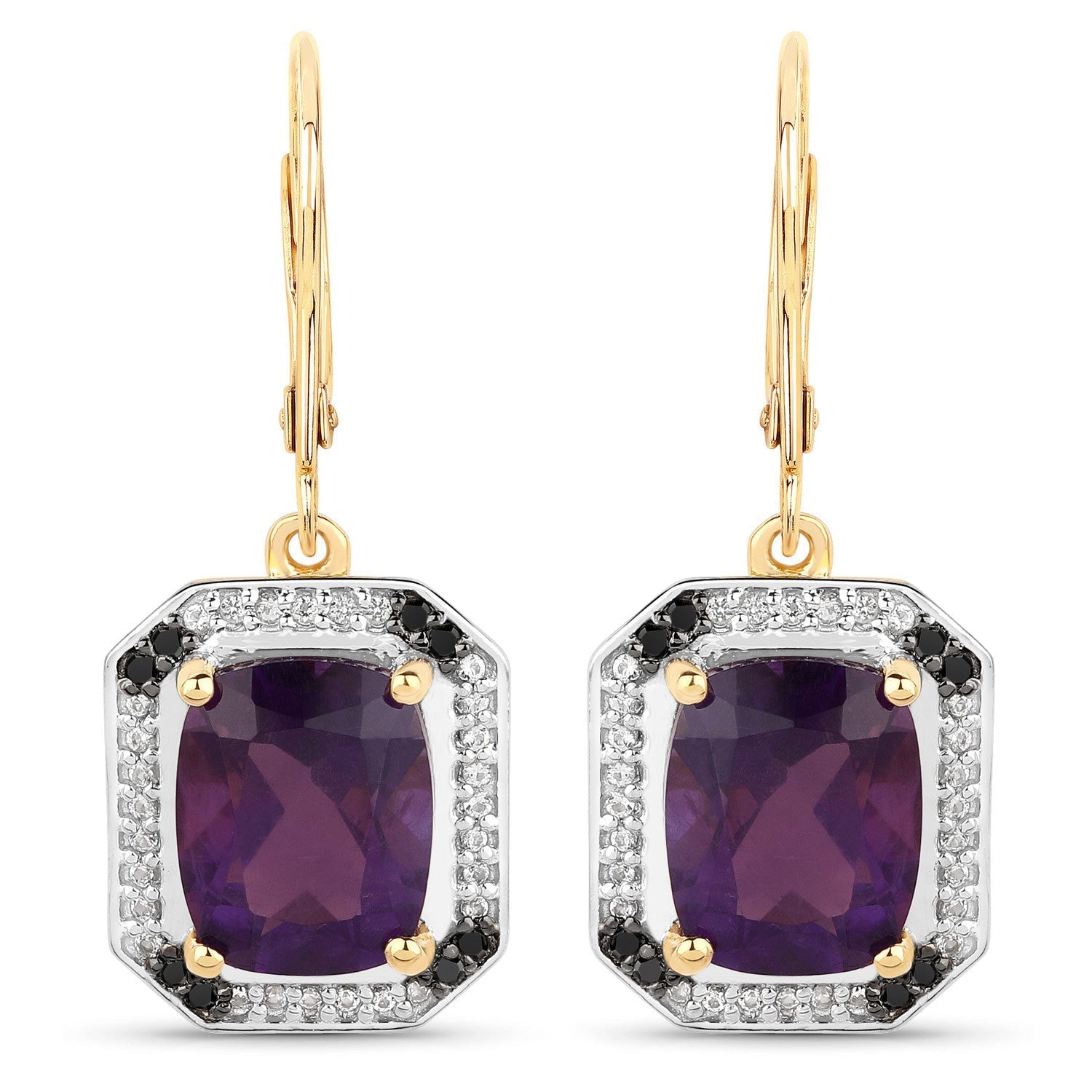 5.56 Carat Genuine Amethyst, Black Diamond and White Topaz .925 Sterling Silver Earrings DestGlow