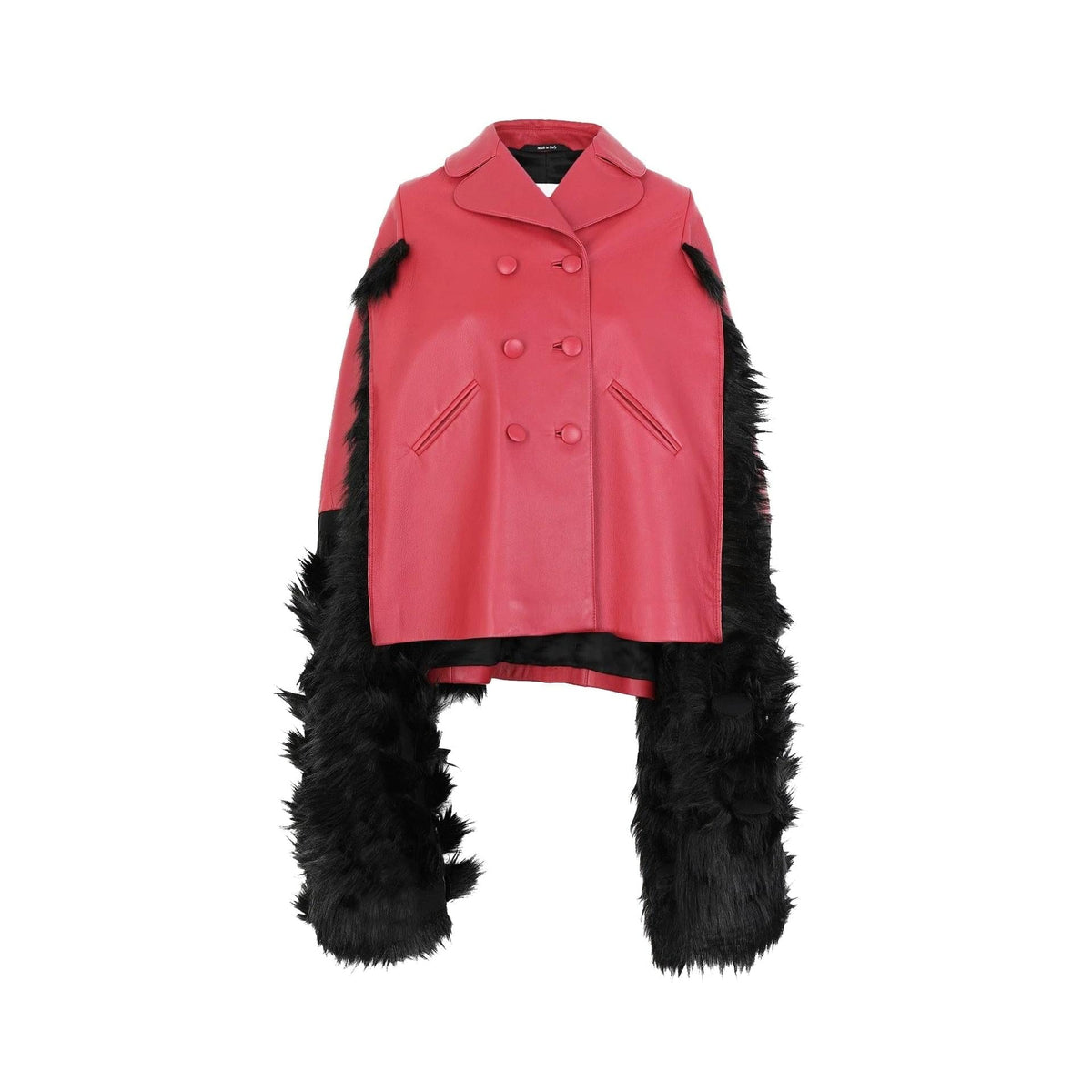 Maison Margiela Faux Fur Trimmed Leather Cape Jacket Women DestGlow