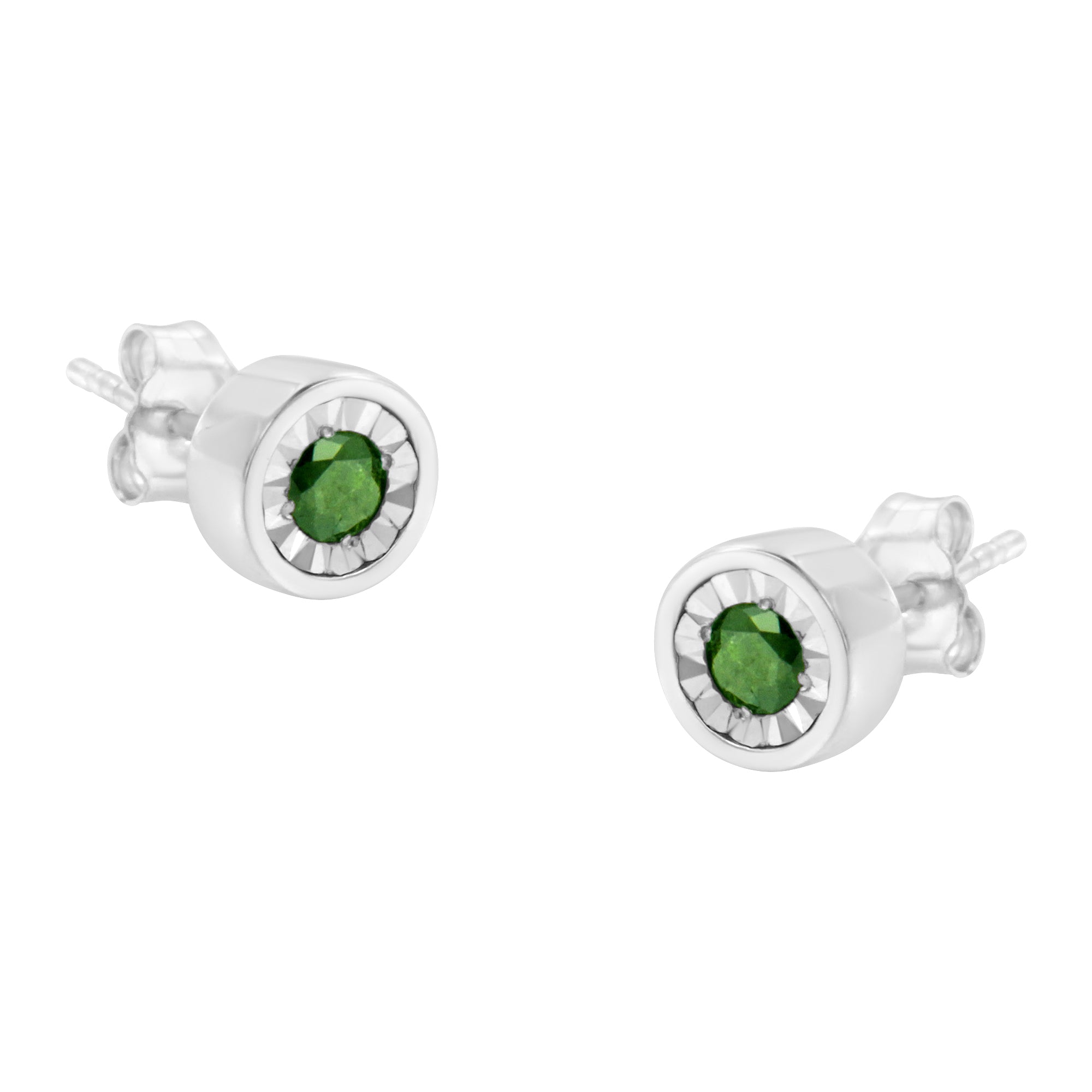 .925 Sterling Silver 1/4 Cttw Round Brilliant-Cut Green Diamond Miracle-Set Stud Earrings (Fancy Color-Enhanced, I1-I2 Clarity) by Bids.com