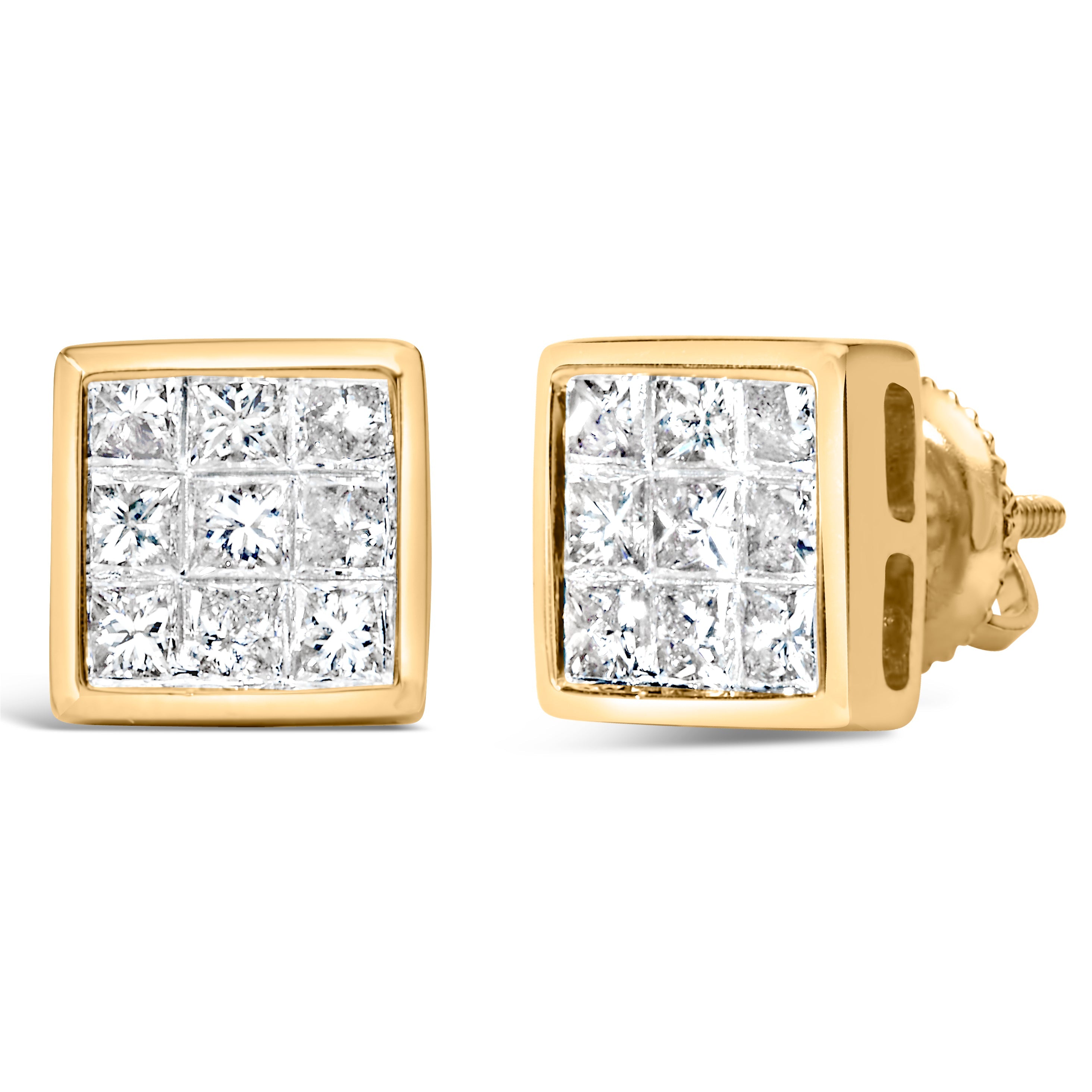 14K Yellow Gold 1.0 Cttw Princess Cut Diamond Composite Stud Earrings with Screw Backs (J-K Color, SI1-SI2 Clarity) by Bids.com