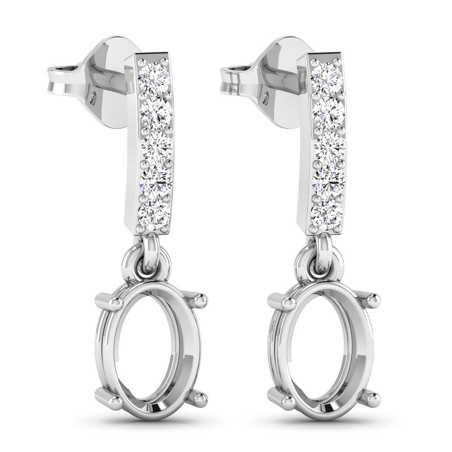 0.14 Carat Genuine White Diamond 14K White Gold Semi Mount Earrings - holds 7x5mm Oval Gemstones by Bids.com