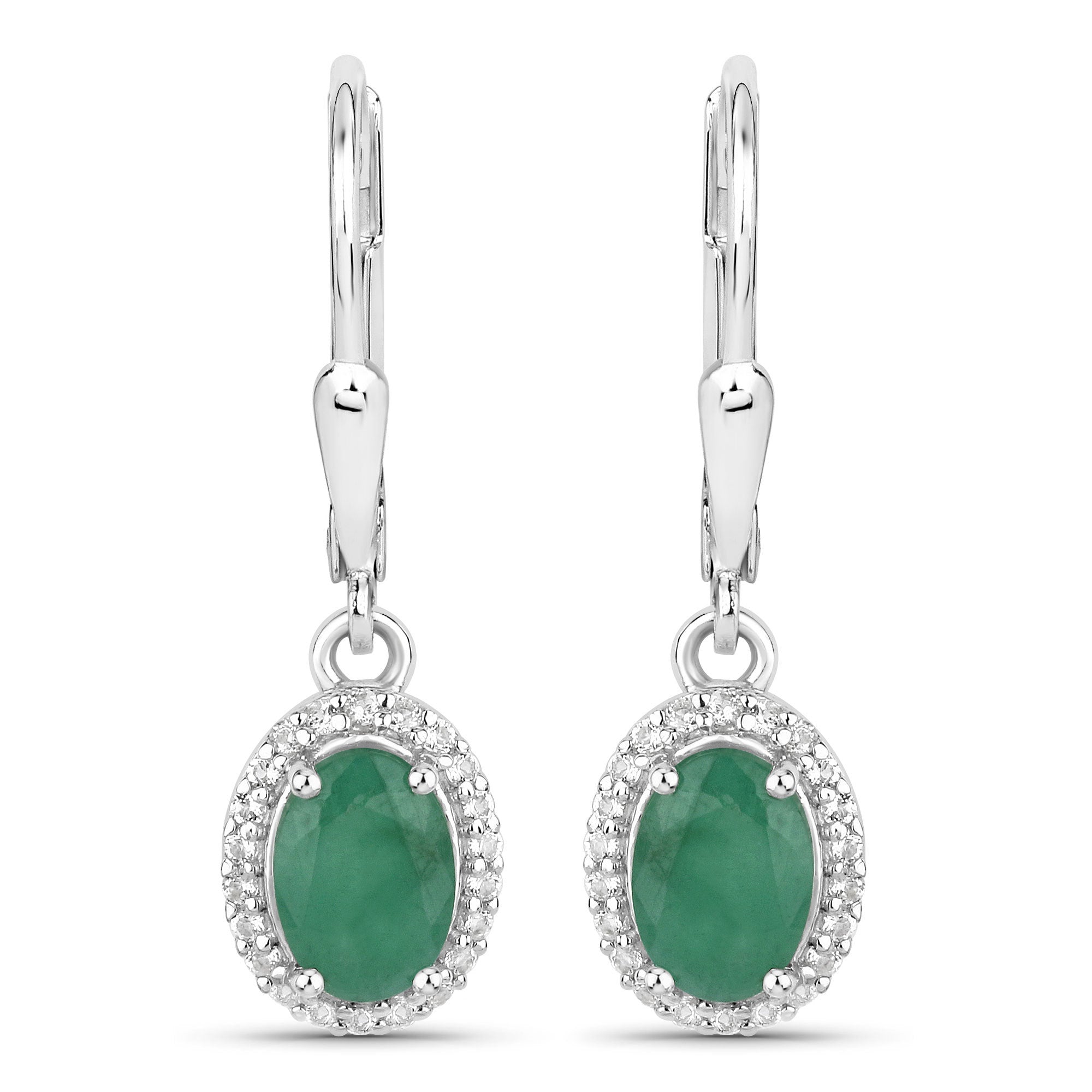 1.72 Carat Genuine Emerald and White Topaz .925 Sterling Silver Earrings DestGlow