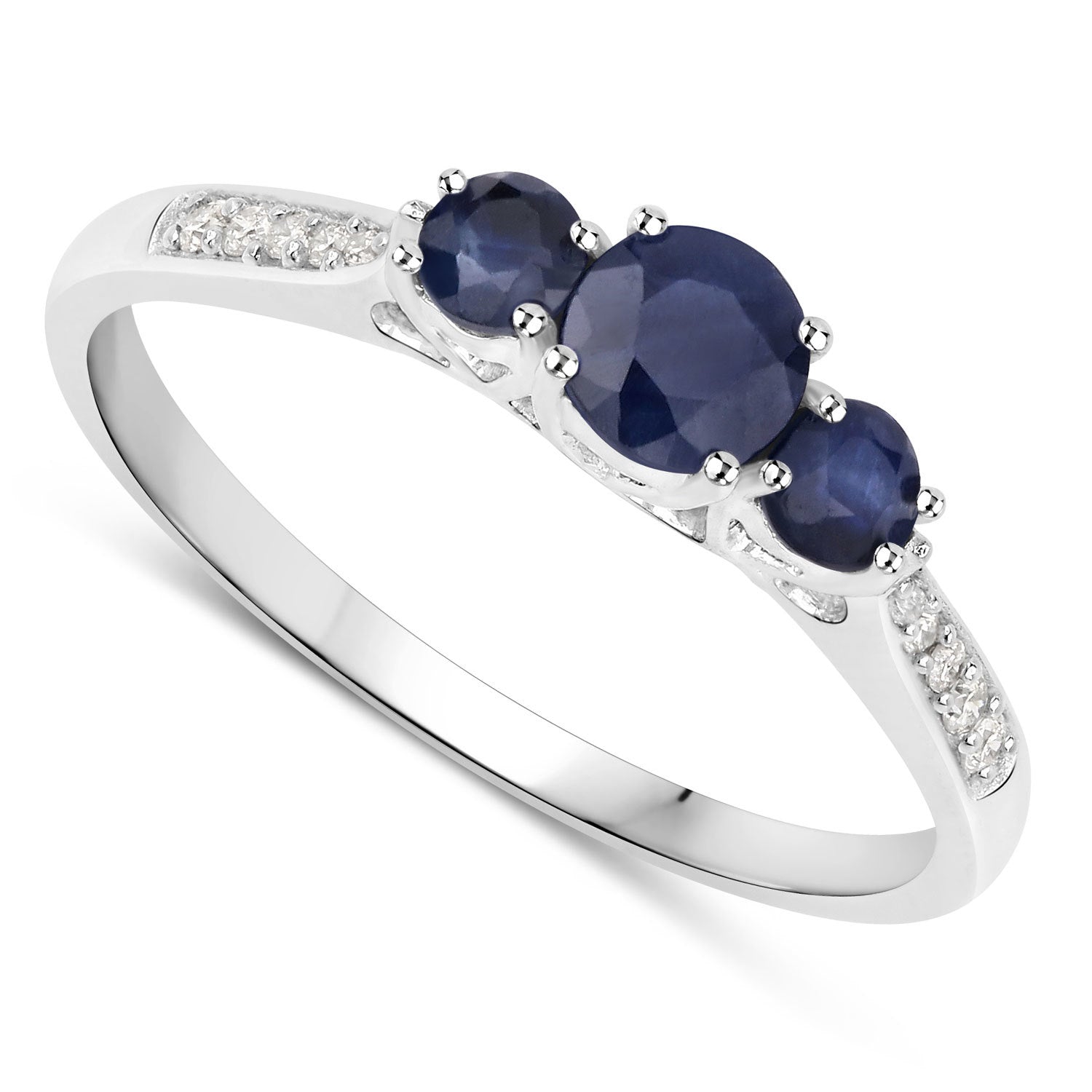 0.56 Carat Genuine Blue Sapphire and White Diamond 14K White Gold Ring by Bids.com