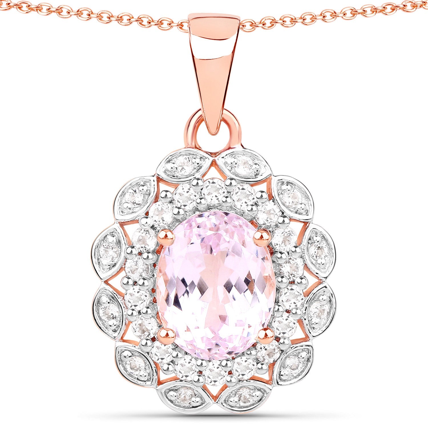 4.26 Carat Genuine Kunzite and White Topaz .925 Sterling Silver Pendant by Bids.com