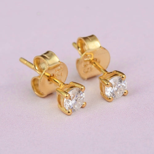 White Moissanite Stud Earrings - 4mm Round Lab Grown Sterling Silver