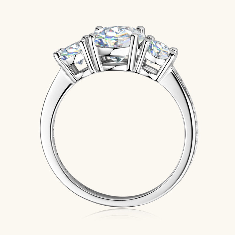3 Carat 3-Stone Round Brilliant Round Cut Sparkala™ Platinum-Plated 925 Sterling Silver Ring - DestGlow