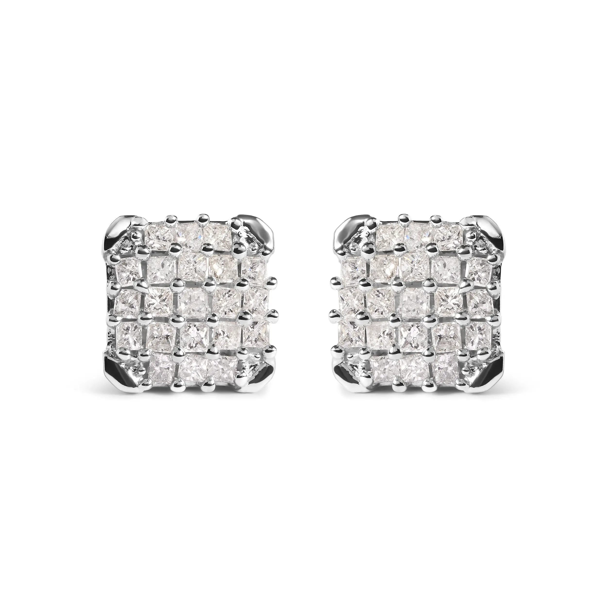 10K White Gold 3/4 Cttw Princess Diamond Composite Open Frame Stud Earrings (I-J Color, I1-I2 Clarity)