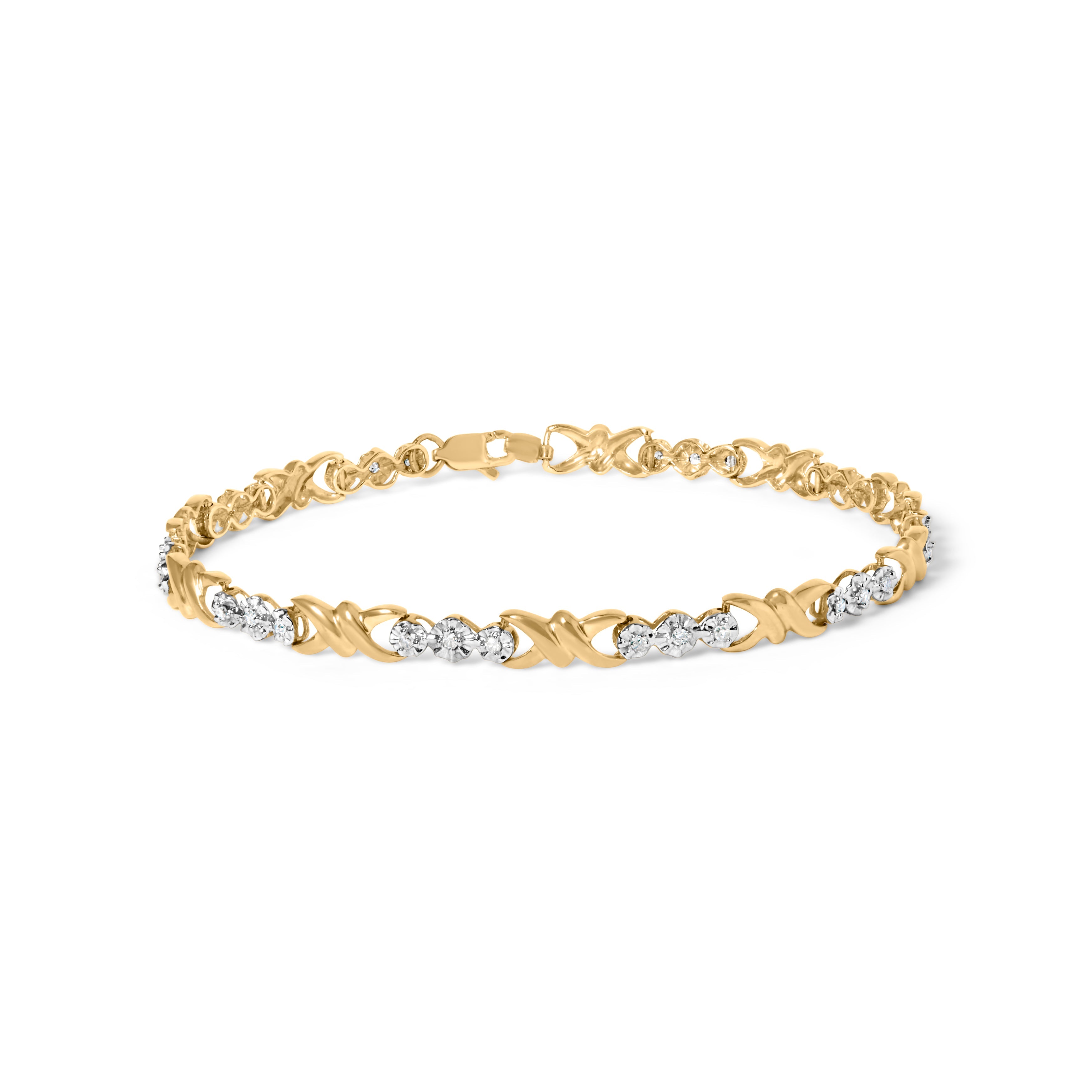 10k Yellow Gold 1/3 Cttw Diamond 3 Stone and X-Link Bracelet (I-J Color, I1-I2 Clarity) - 7.50" Inches by Bids.com