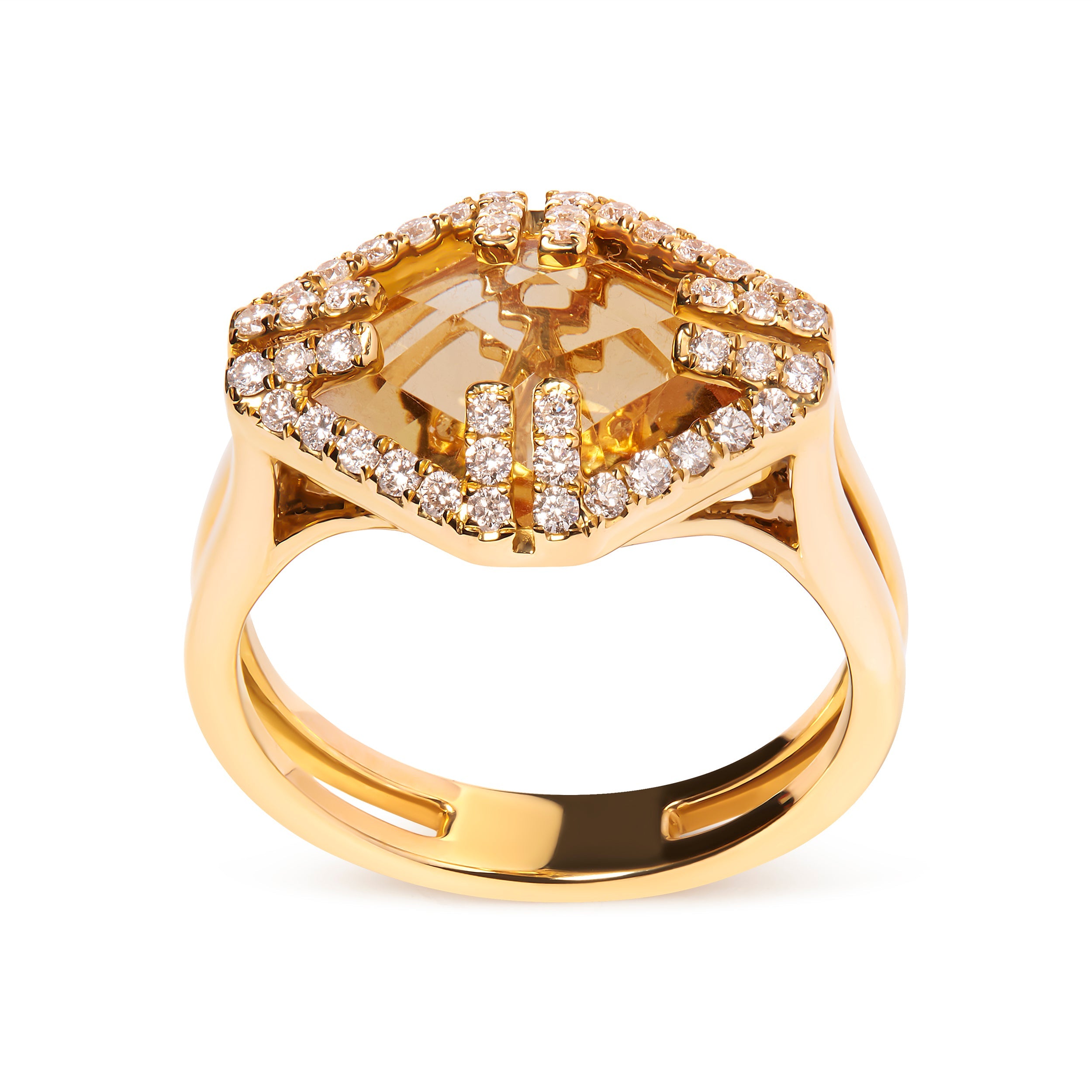 14K Yellow Gold Marquise-Cut Yellow Citrine and 1/3 Cttw Diamond Halo Cocktail Ring (G-H Color, SI1-SI2 Clarity) - Size 7 by Bids.com