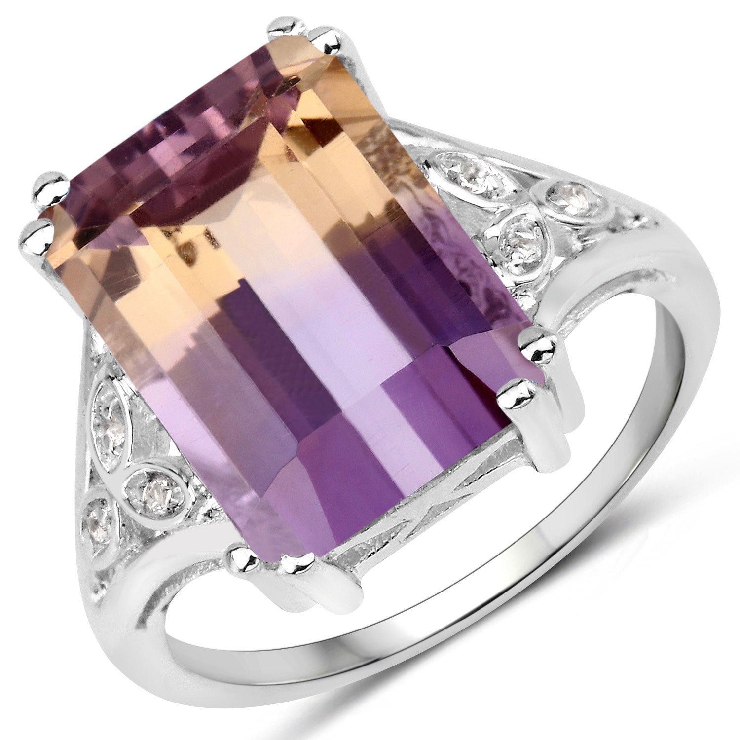 7.88 Carat Genuine Amethyst and White Topaz .925 Sterling Silver Ring by Bids.com