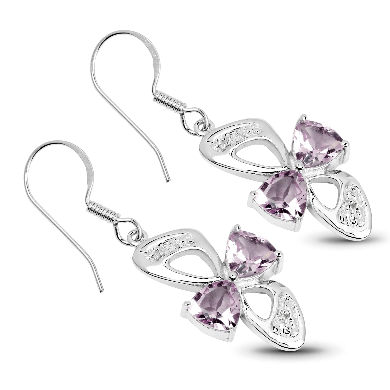 4.06 Carat Genuine Pink Amethyst & White Topaz .925 Sterling Silver Earrings DestGlow