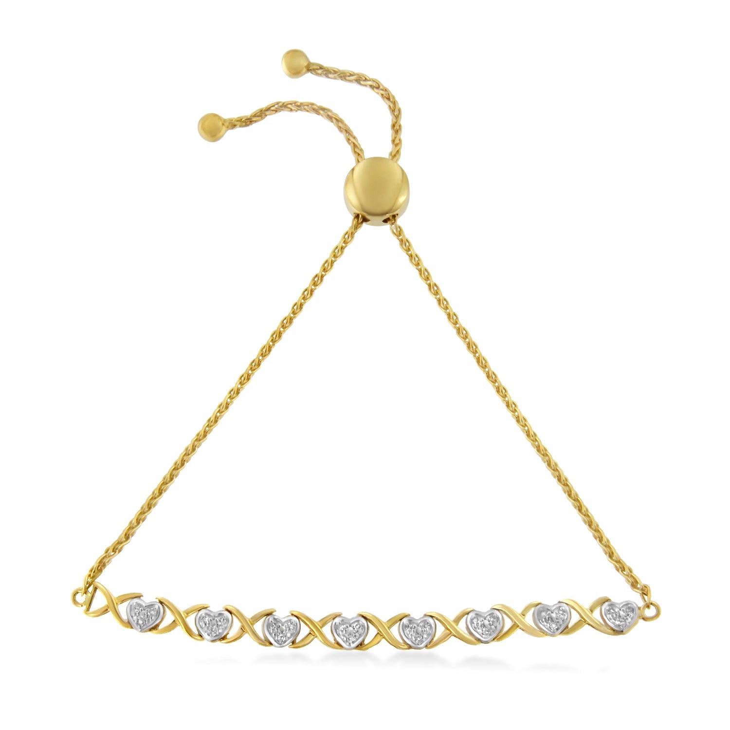 10K Yellow Gold over .925 Sterling Silver 1/10 Cttw Diamond Heart and X-Link 6â€-9†Adjustable Bolo Bracelet (H-I Color, I2-I3 Clarity) by Bids.com