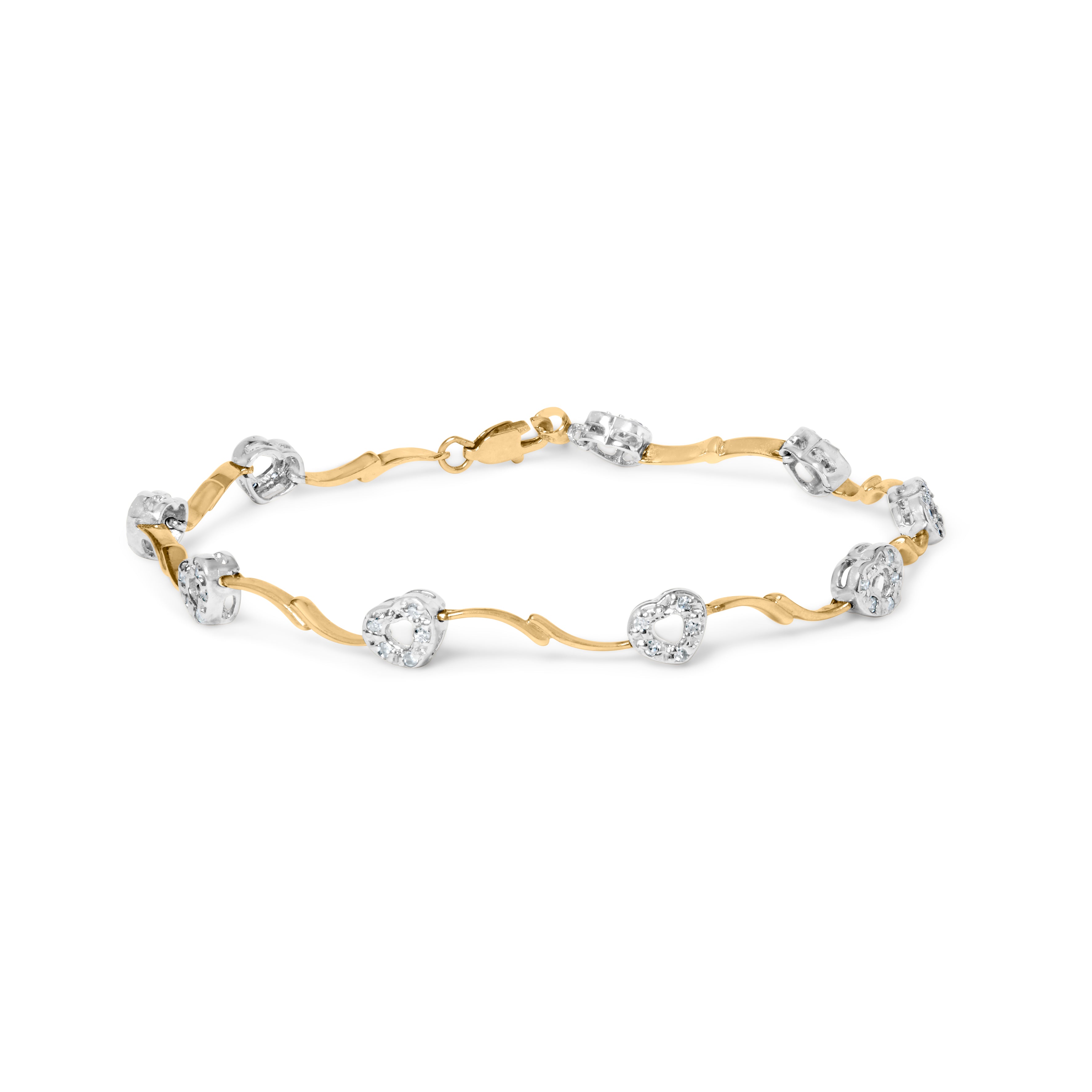 10k Two-Tone Gold 1/3 Cttw Diamond Pave Set Heart S-Link 7.25" Bracelet (I-J Color, I2-I3 Clarity) by Bids.com