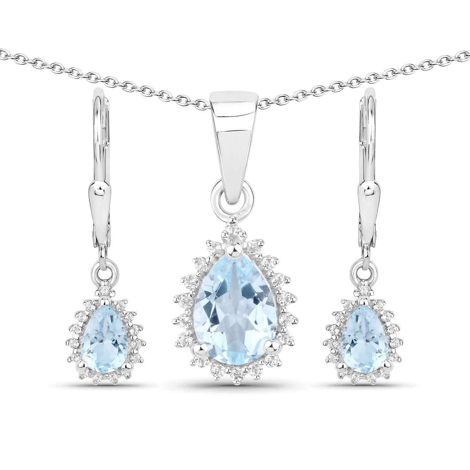 2.00 Carat Genuine Blue Topaz and White Topaz .925 Sterling Silver Jewelry Set by Bids.com