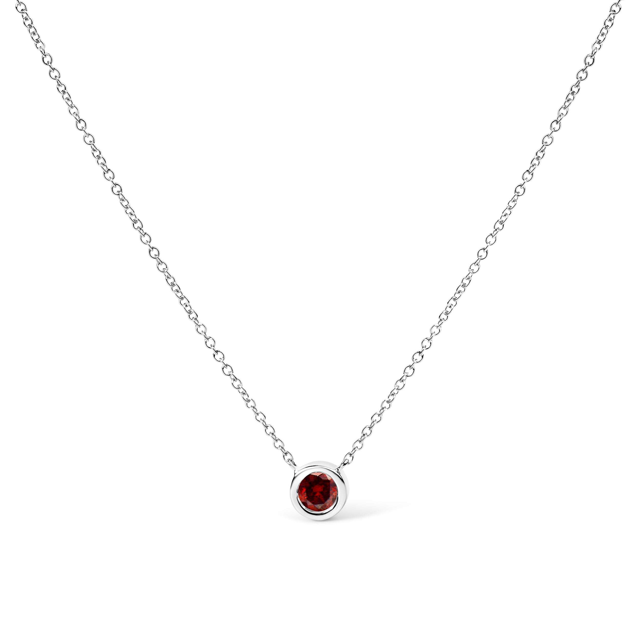 14K White Gold 1/2 Cttw Red Lab Grown Diamond Bezel-Set Solitaire 18" Pendant Necklace (Red Color, VS1-VS2 Clarity) DestGlow