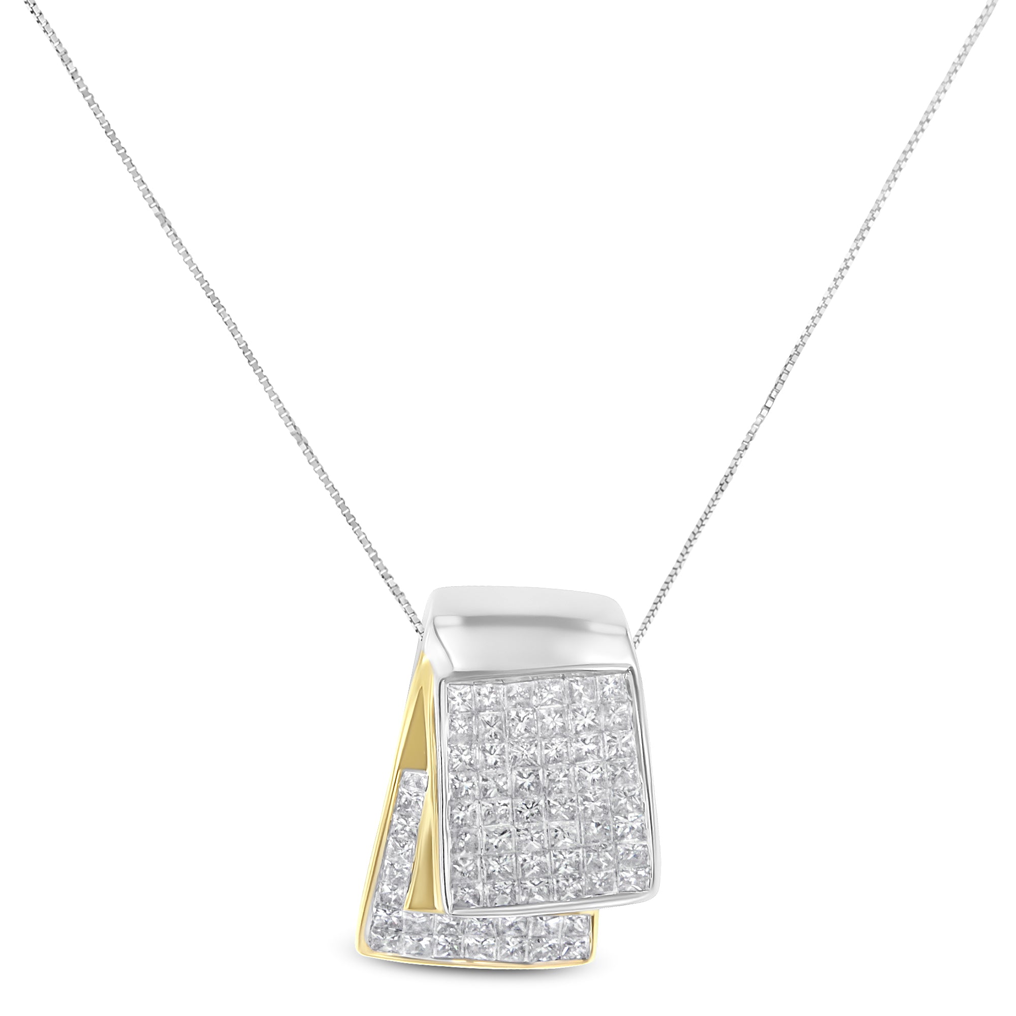 14K White and Yellow Gold 2.0 Cttw Princess Cut Diamond Two Tone Foldover Box Pendant 18†Box Chain Necklace (H-I Color, SI1-SI2 Clarity) by Bids.com