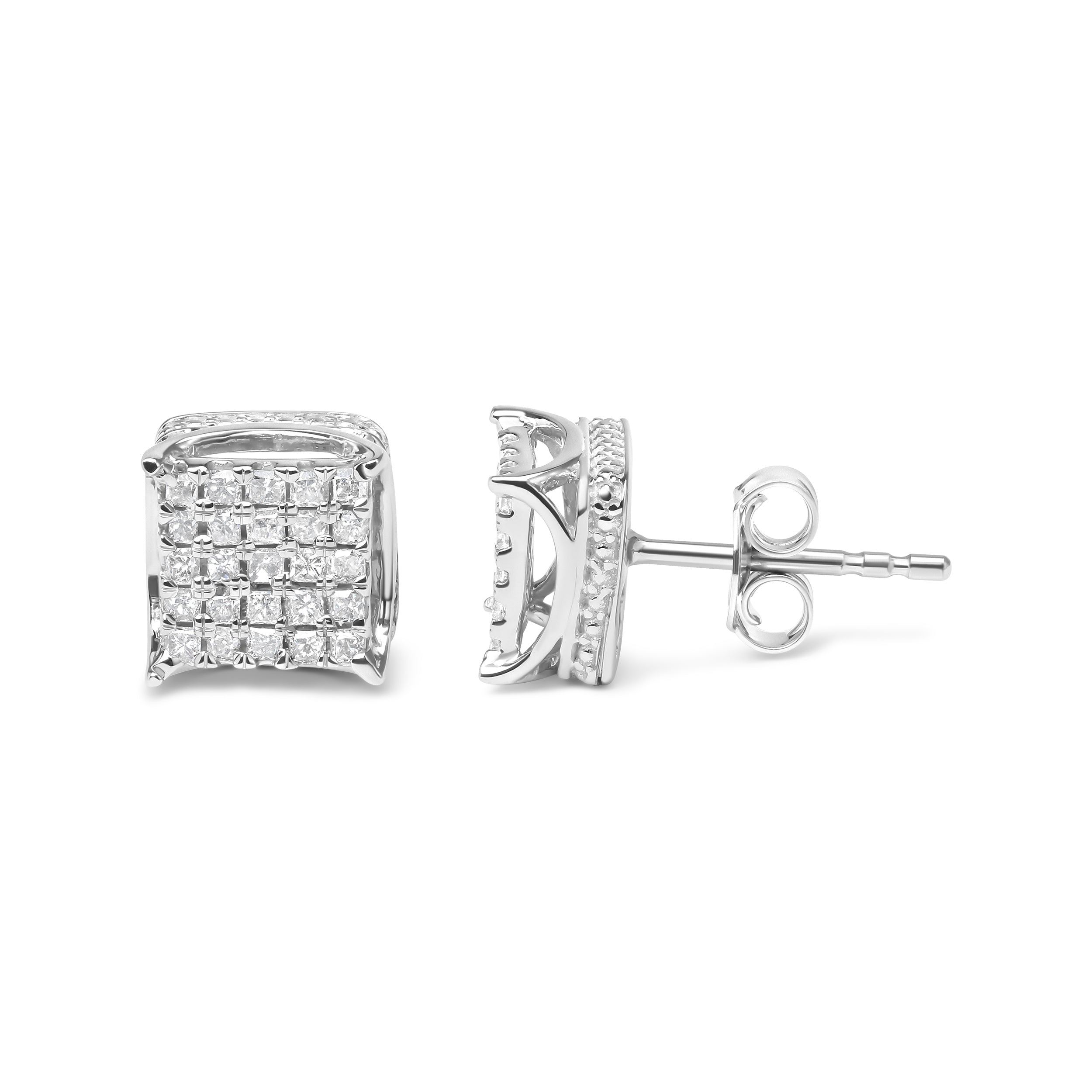 10K White Gold 1/2 Cttw Princess Cut Diamond Square Shaped Multi Stone Stud Earrings (H-I Color, SI1-SI2 Clarity) by Bids.com