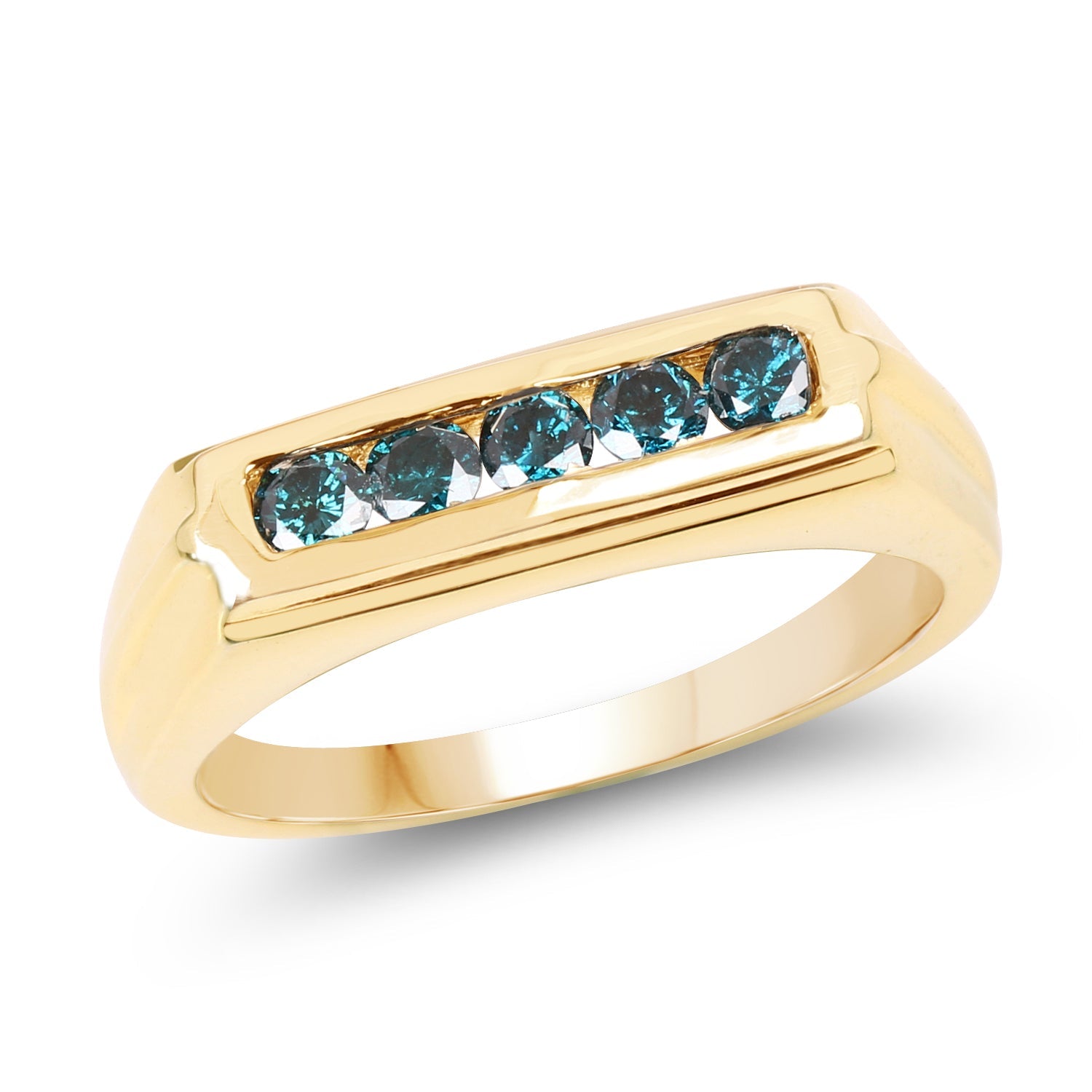 14K Yellow Gold Plated 0.40 Carat Genuine Blue Diamond .925 Sterling Silver Ring by Bids.com