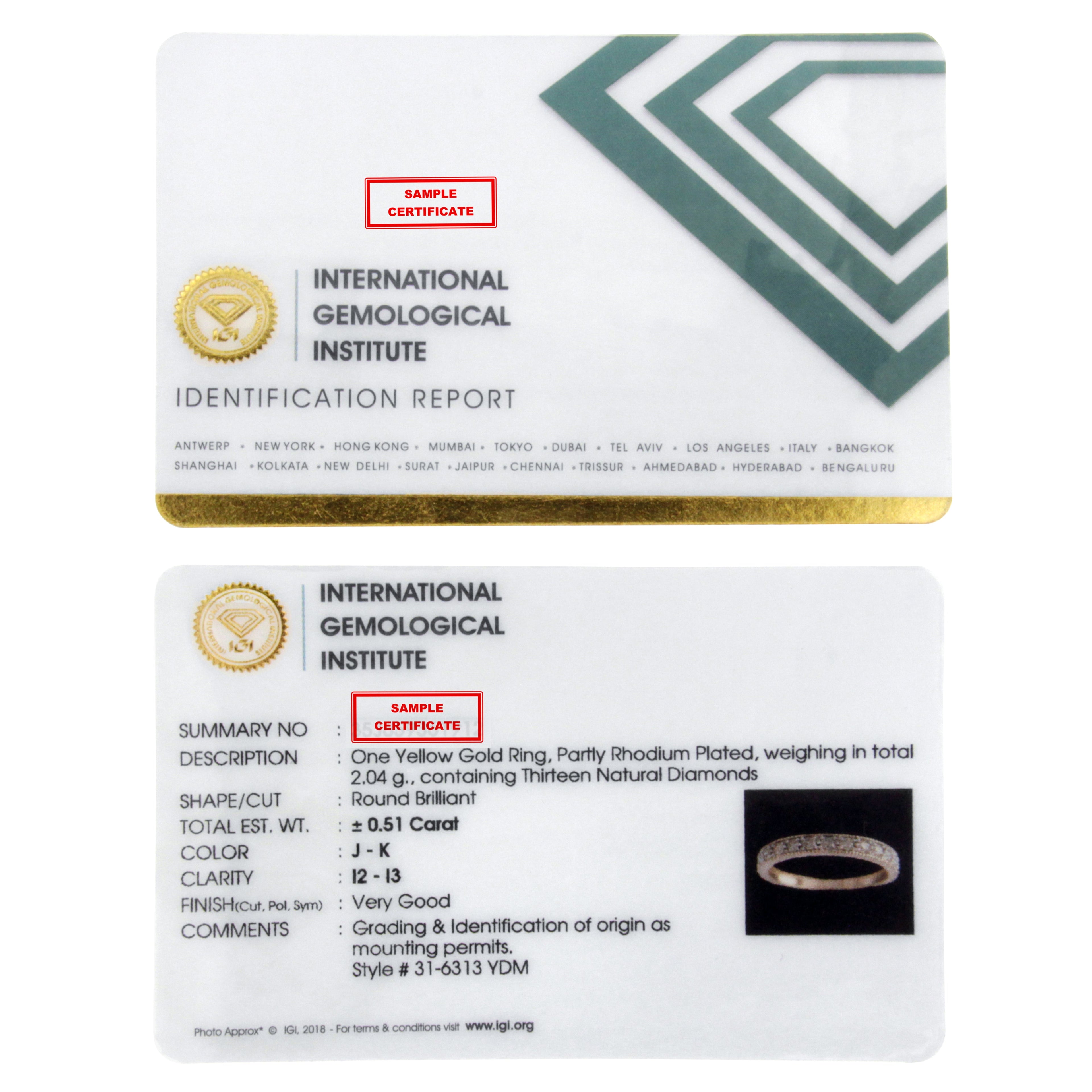 IGI Certified 1/2 Cttw Diamond 10K Yellow Gold Prong Set Beaded Milgrain Band Style Ring (J-K Color, I2-I3 Clarity) - Size 7 by Bids.com