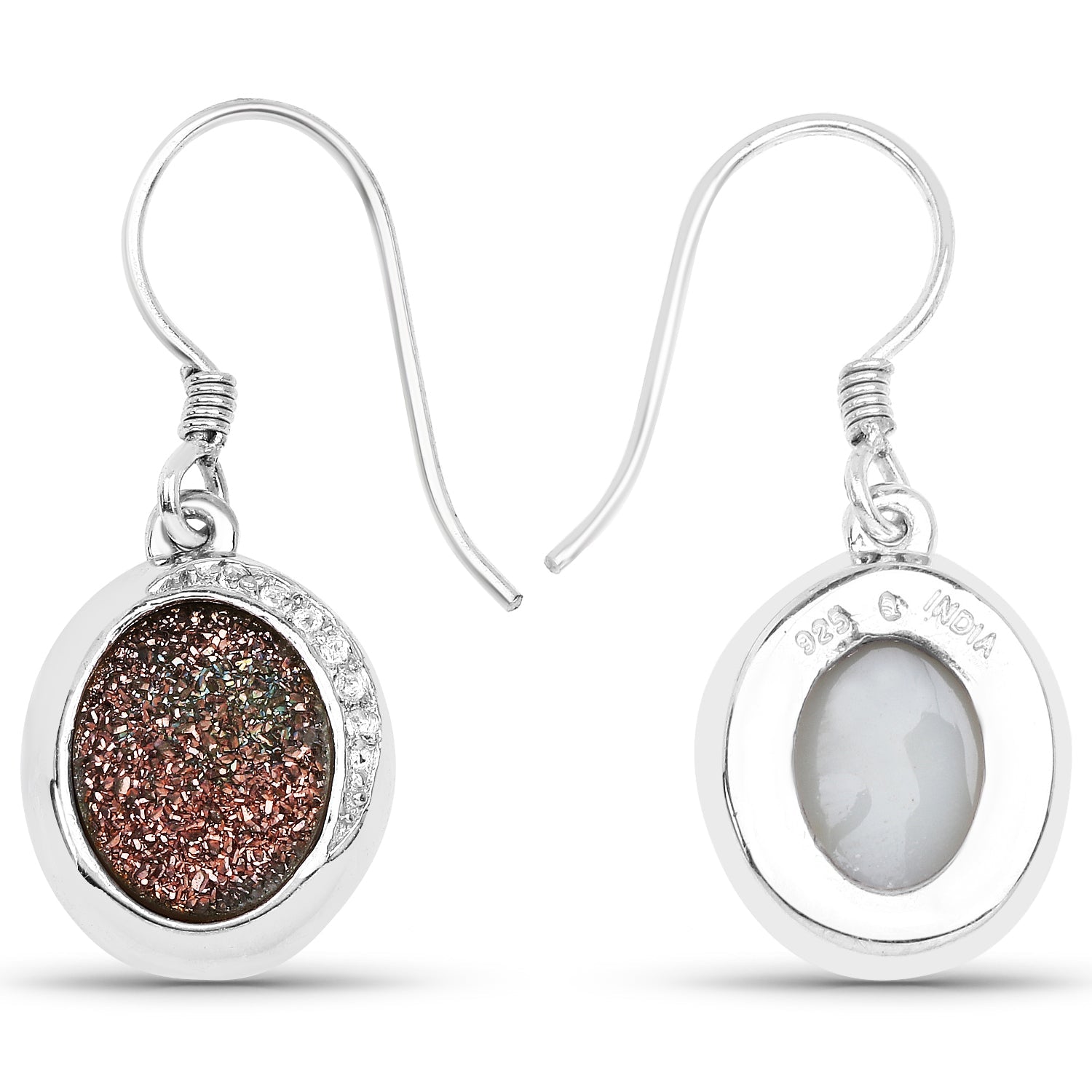 4.72 Carat Genuine Copper Bloom Drusy and White Topaz .925 Sterling Silver Earrings by Bids.com
