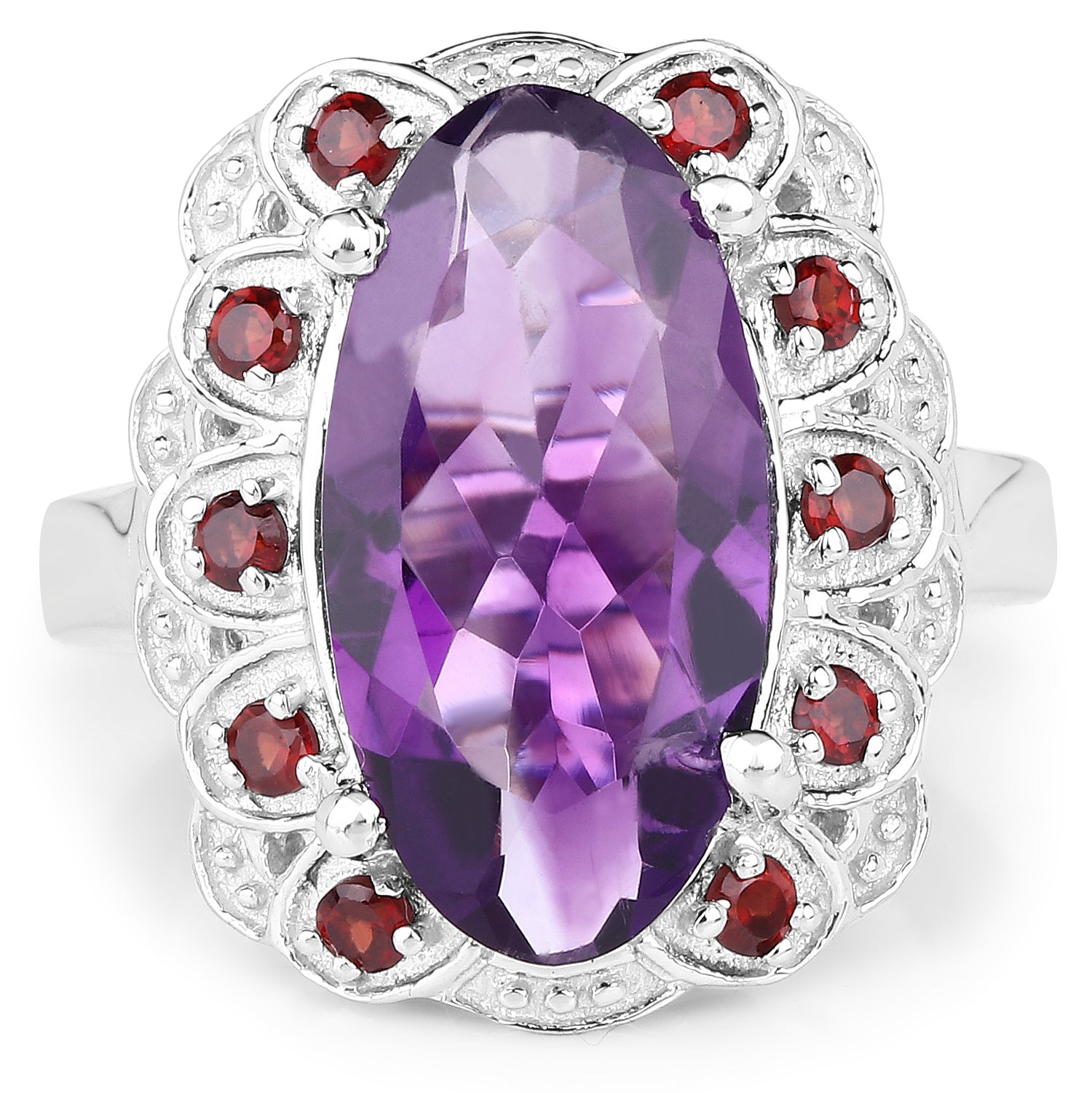 6.40 Carat Genuine Amethyst and Garnet .925 Sterling Silver Ring by Bids.com