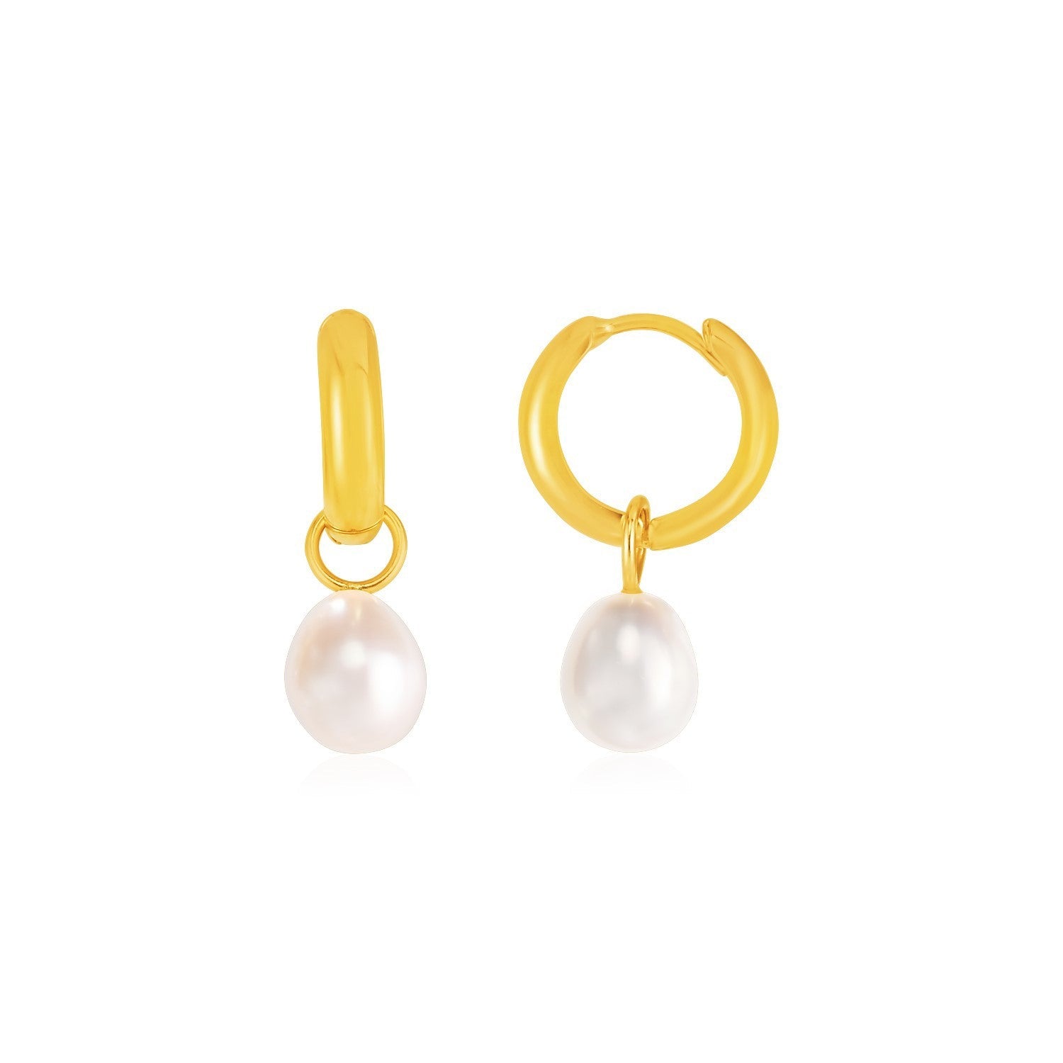 14k Yellow Gold Small Hoop Earrings with Pearls by Bids.com