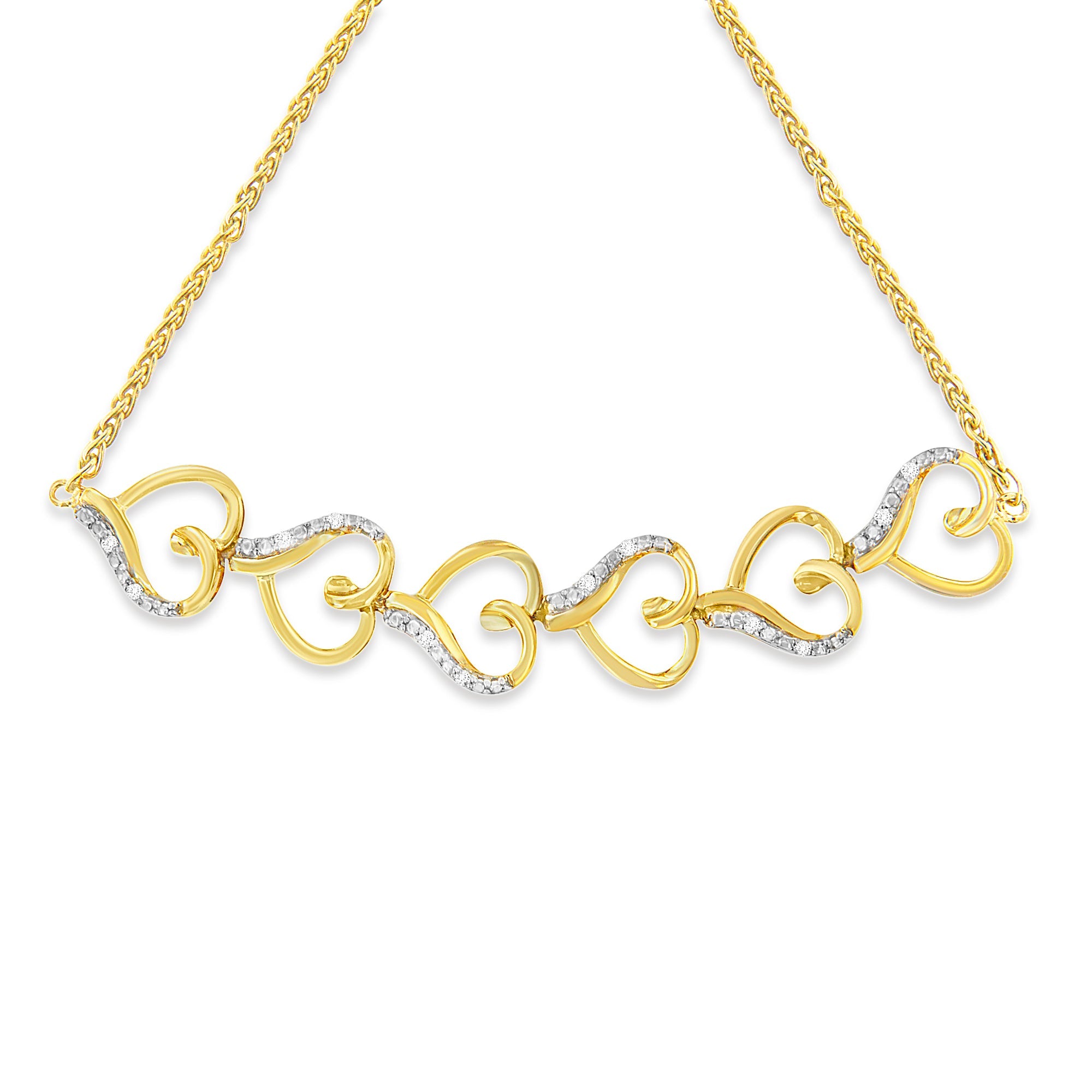 10K Yellow Gold over .925 Sterling Silver Diamond Accented Open Hearts 6â€-9†Adjustable Chain Bolo Bracelet