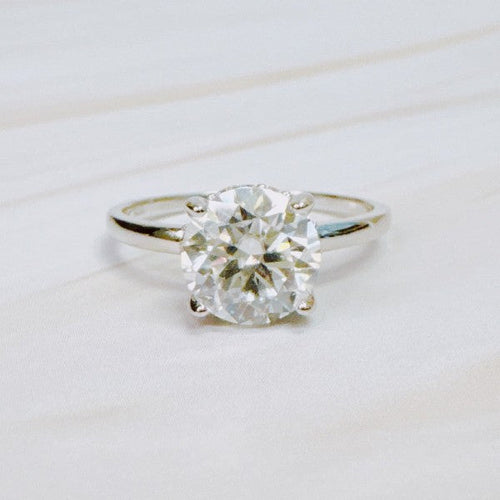 Paved Halo Solitaire Moissanite Ring - 2 Carat White Gold Plated Sterling Silver