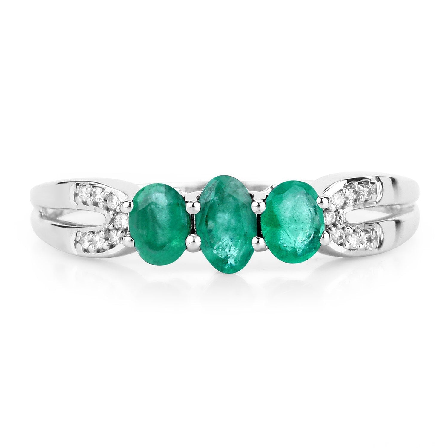 0.53 Carat Genuine Zambian Emerald and White Diamond 14K White Gold Ring DestGlow