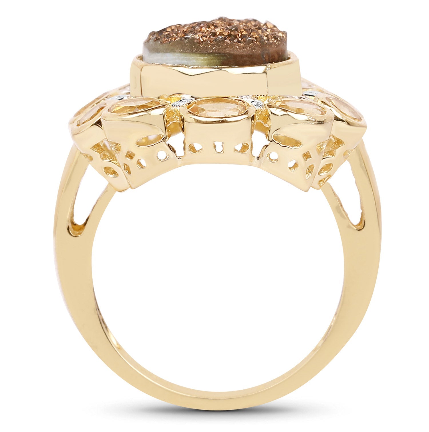 5.14 Carat Genuine Bronze Drusy and Citrine .925 Sterling Silver Ring by Bids.com
