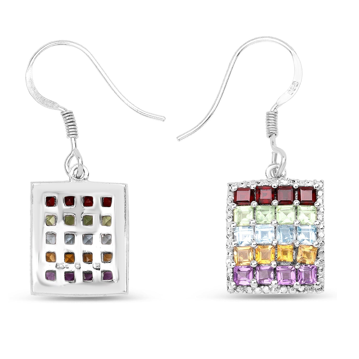 4.32 Carat Genuine Multi Stones .925 Sterling Silver Earrings by Bids.com