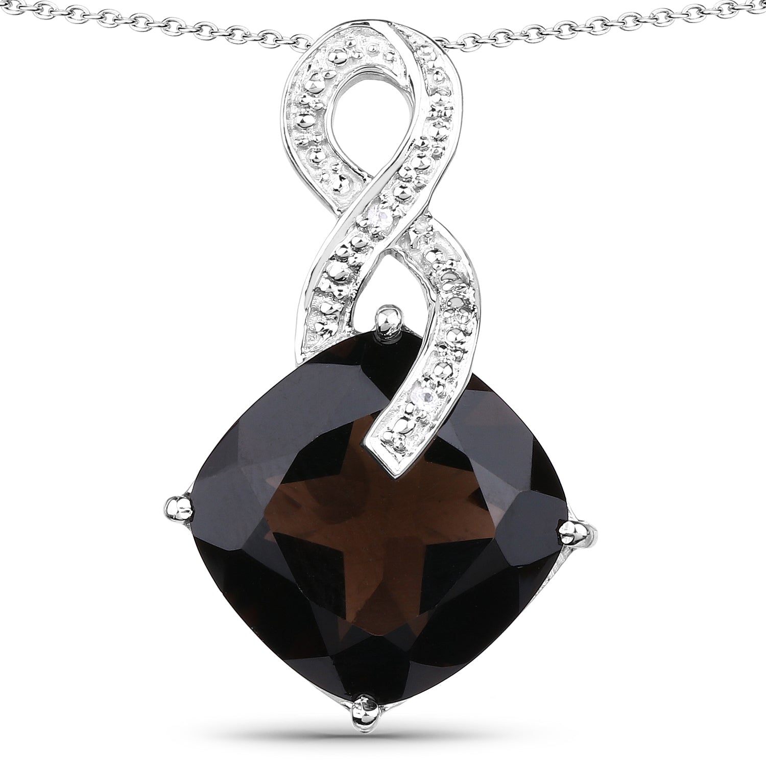 12.36 Carat Genuine Smoky Quartz and White Topaz .925 Sterling Silver Pendant DestGlow