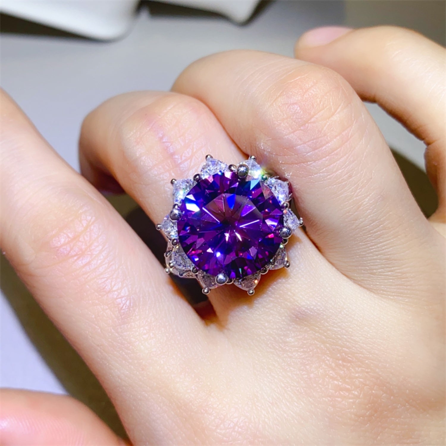 10 Carat Purple Sparkala™ Pure Sterling Silver Flower Shape Ring by Sparkala
