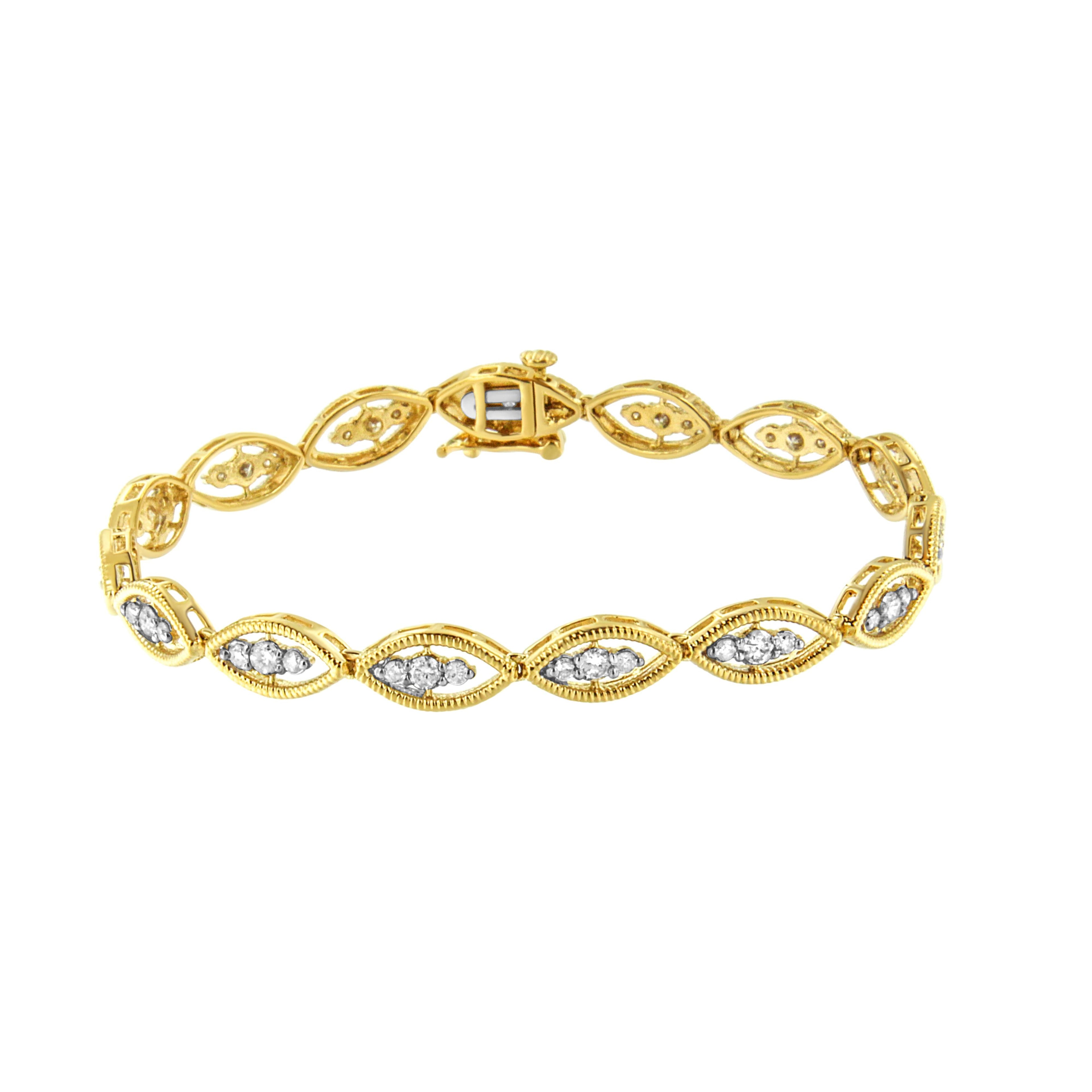 10K Yellow Gold Plated .925 Sterling Silver 1 cttw Prong Set Round-Cut Diamond Link Bracelet (J-K Color, I1-I2 Clarity) - 7.25" by Bids.com