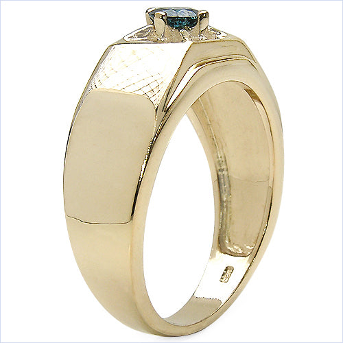 14K Yellow Gold Plated 0.25 Carat Genuine Blue Diamond .925 Sterling Silver Ring by Bids.com