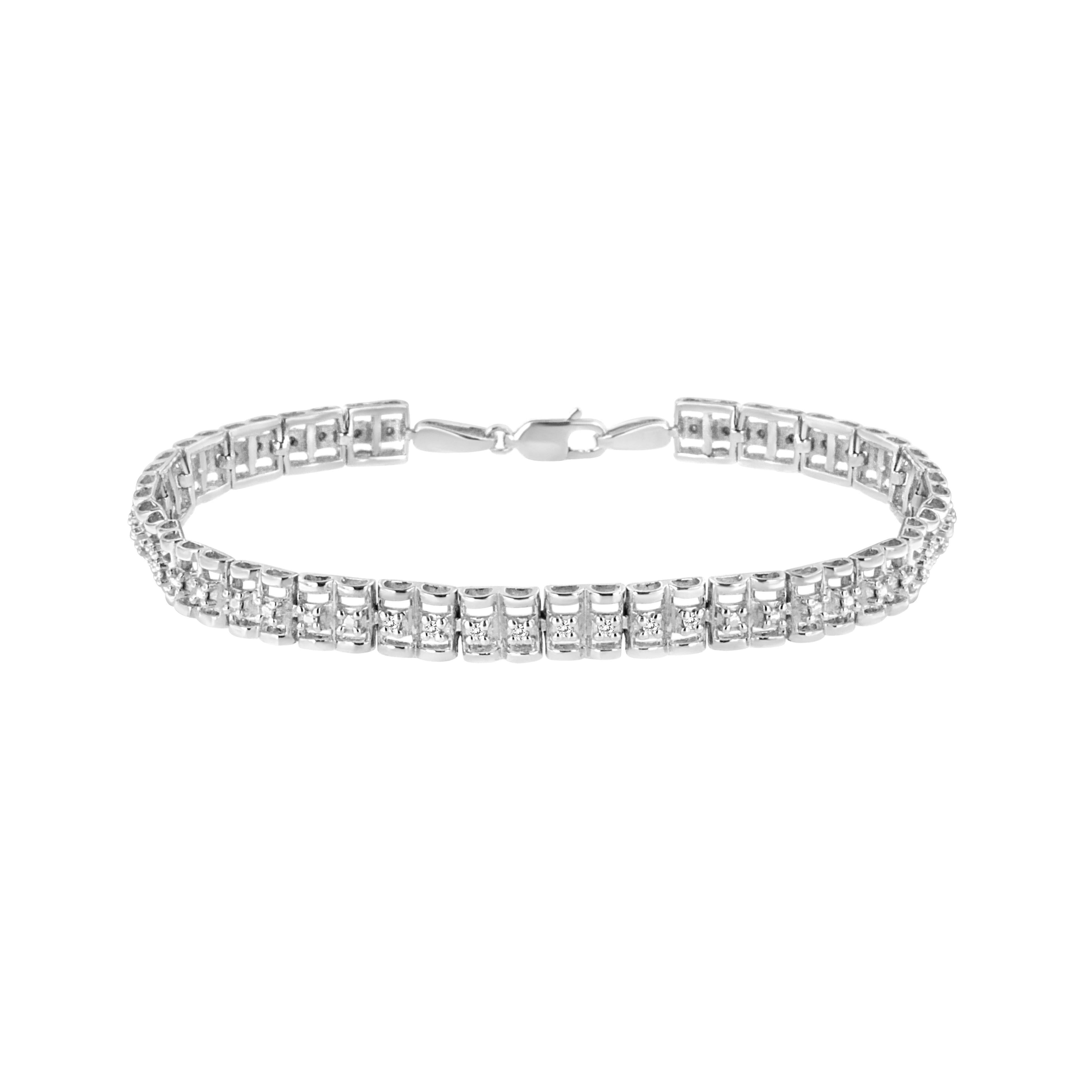 .925 Sterling Silver 1/10 Cttw Diamond Double-Link 7" Rolex Tennis Bracelet (I-J Color, I3 Clarity) DestGlow