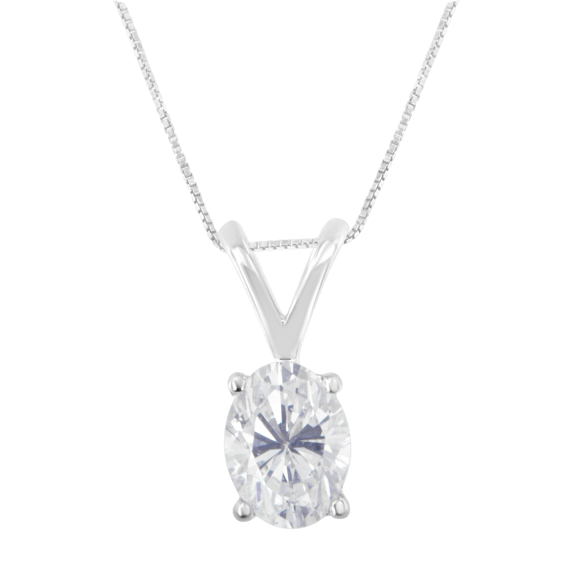 IGI Certified 10K White Gold 3/8 cttw Prong Set Diamond Oval Pendant Necklace (I-J Color, I1 Clarity) - Size 18" DestGlow