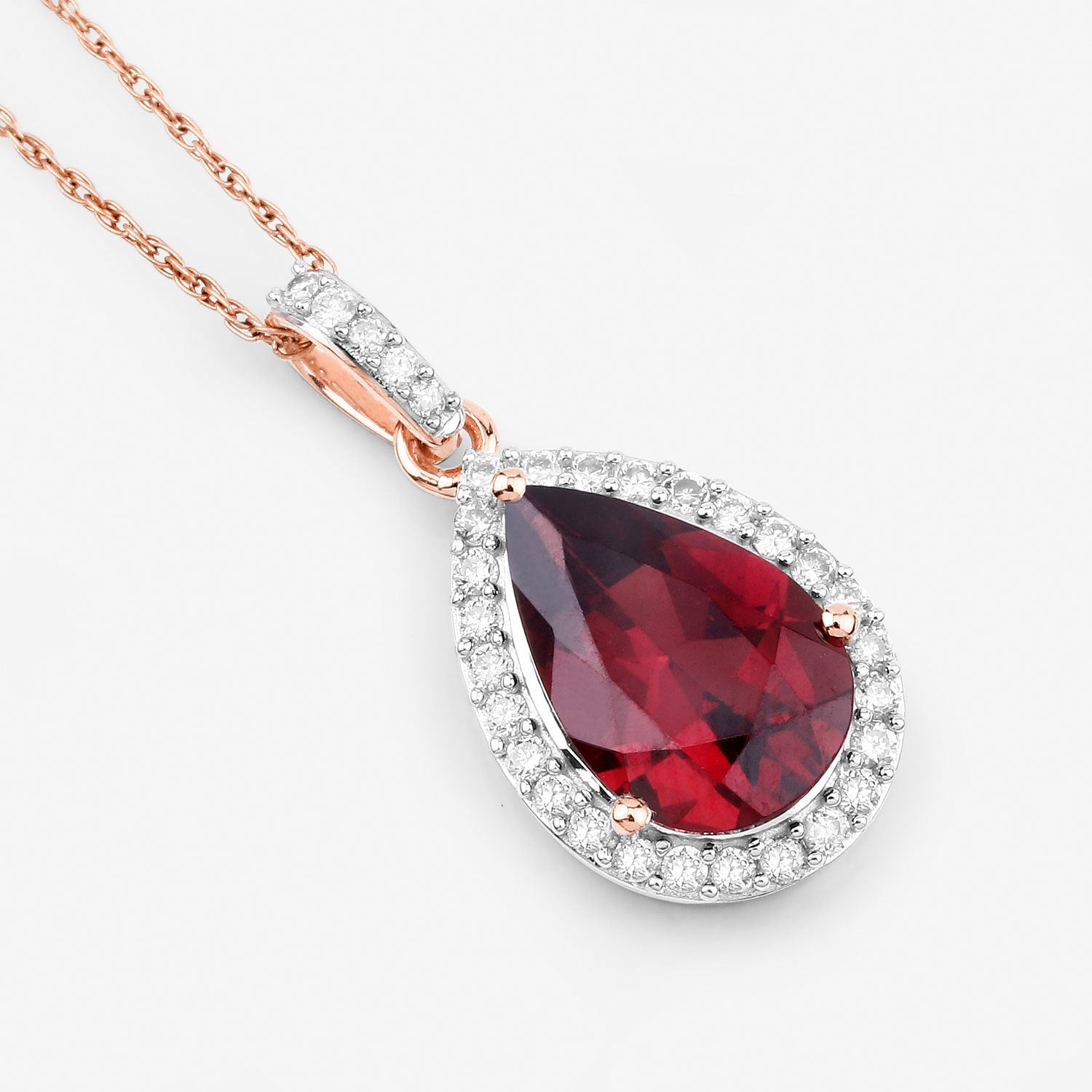 3.29 Carat Genuine Rhodolite and White Diamond 14K Rose Gold Pendant by Bids.com