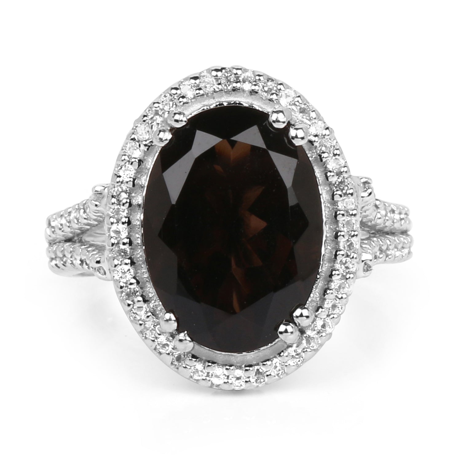 5.80 Carat Genuine Smoky Quartz & White Topaz .925 Sterling Silver Ring by Bids.com
