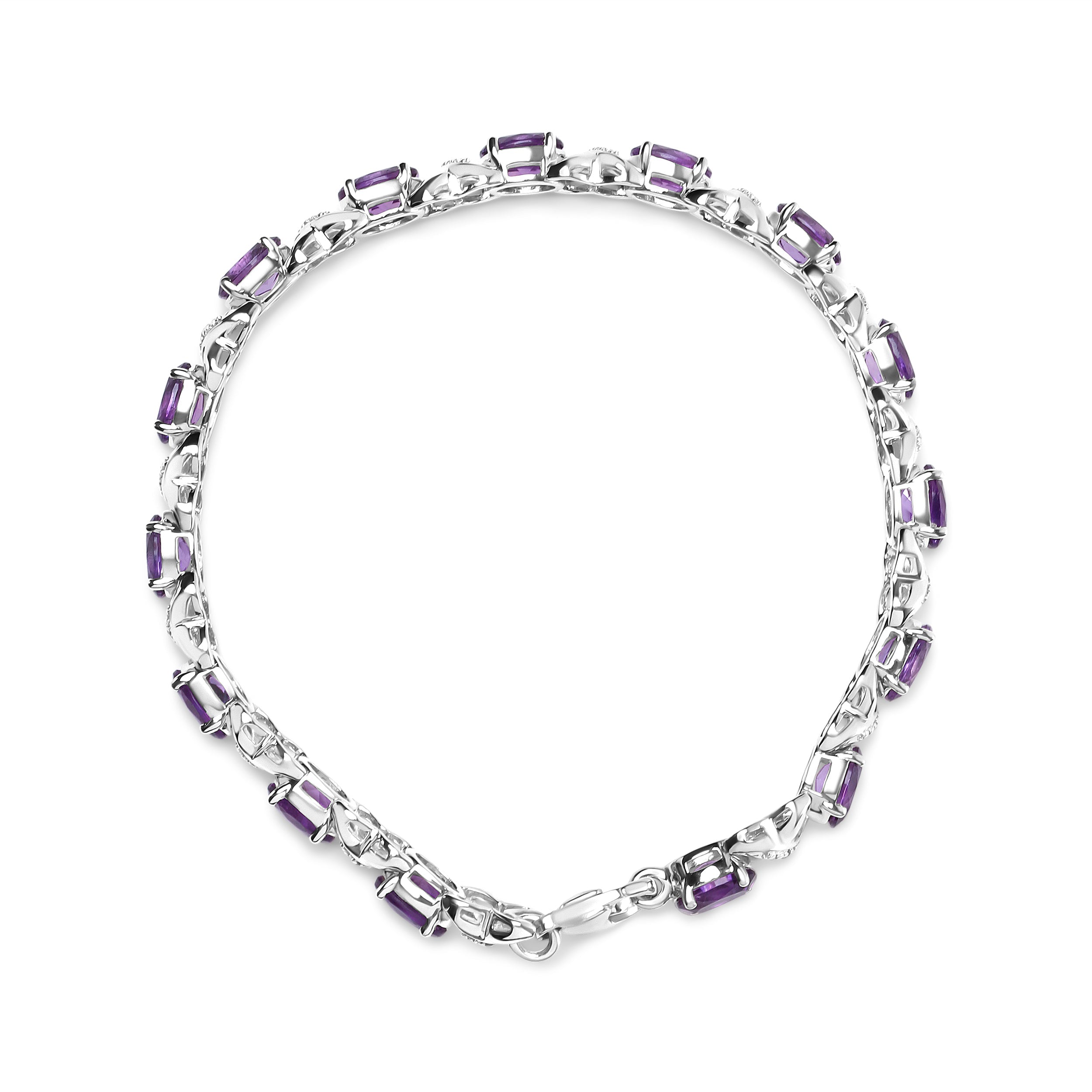.925 Sterling Silver 7x5mm Oval Amethyst and Diamond Accent X-Link Bracelet (H-I Color, SI1-SI2 Clarity) - Size 7" DestGlow