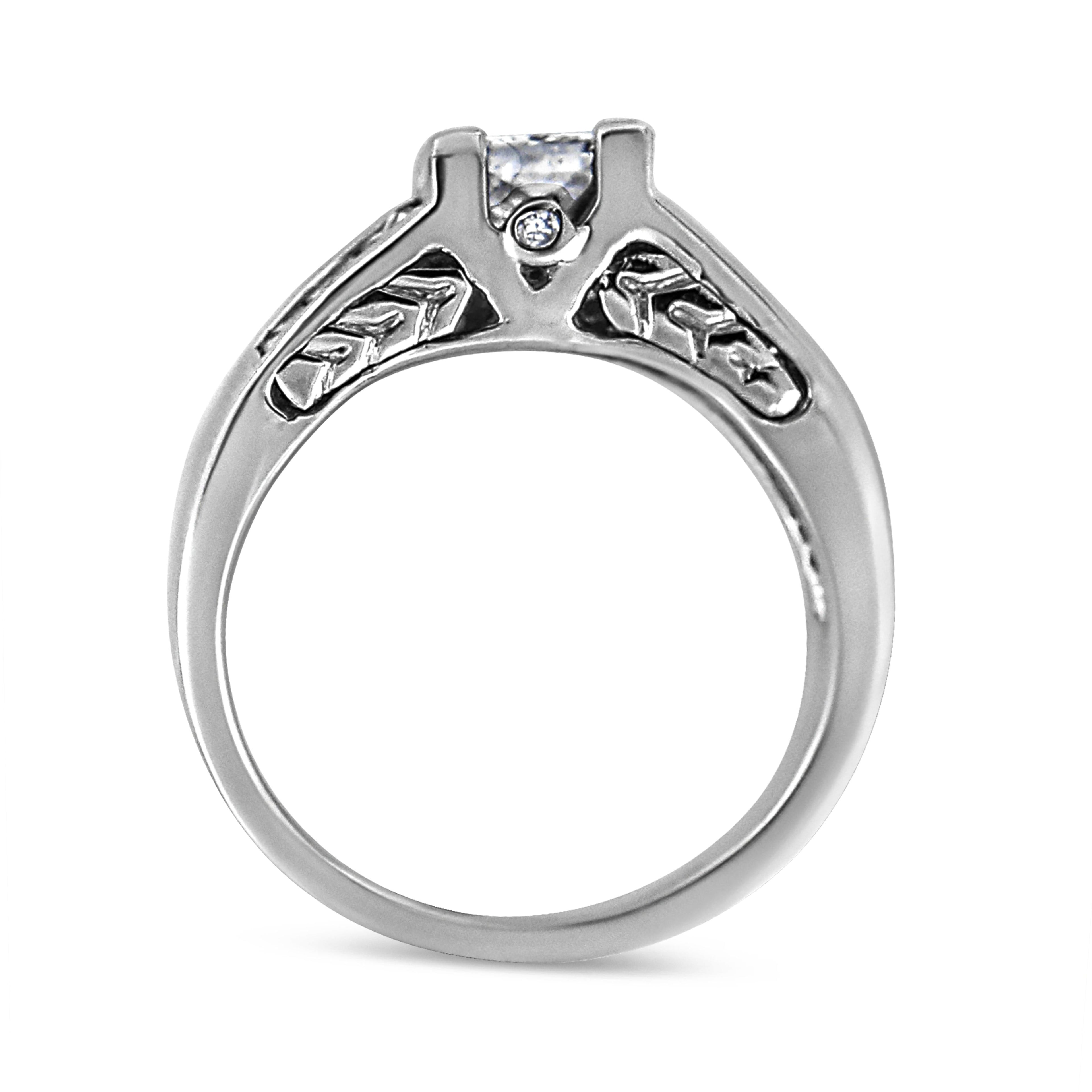 14K White Gold 1 1/4 Cttw Princess Cut Diamond Channel Set Engagement Ring (H-I Color, SI1-SI2 Clarity) - Ring Size 7 by Bids.com