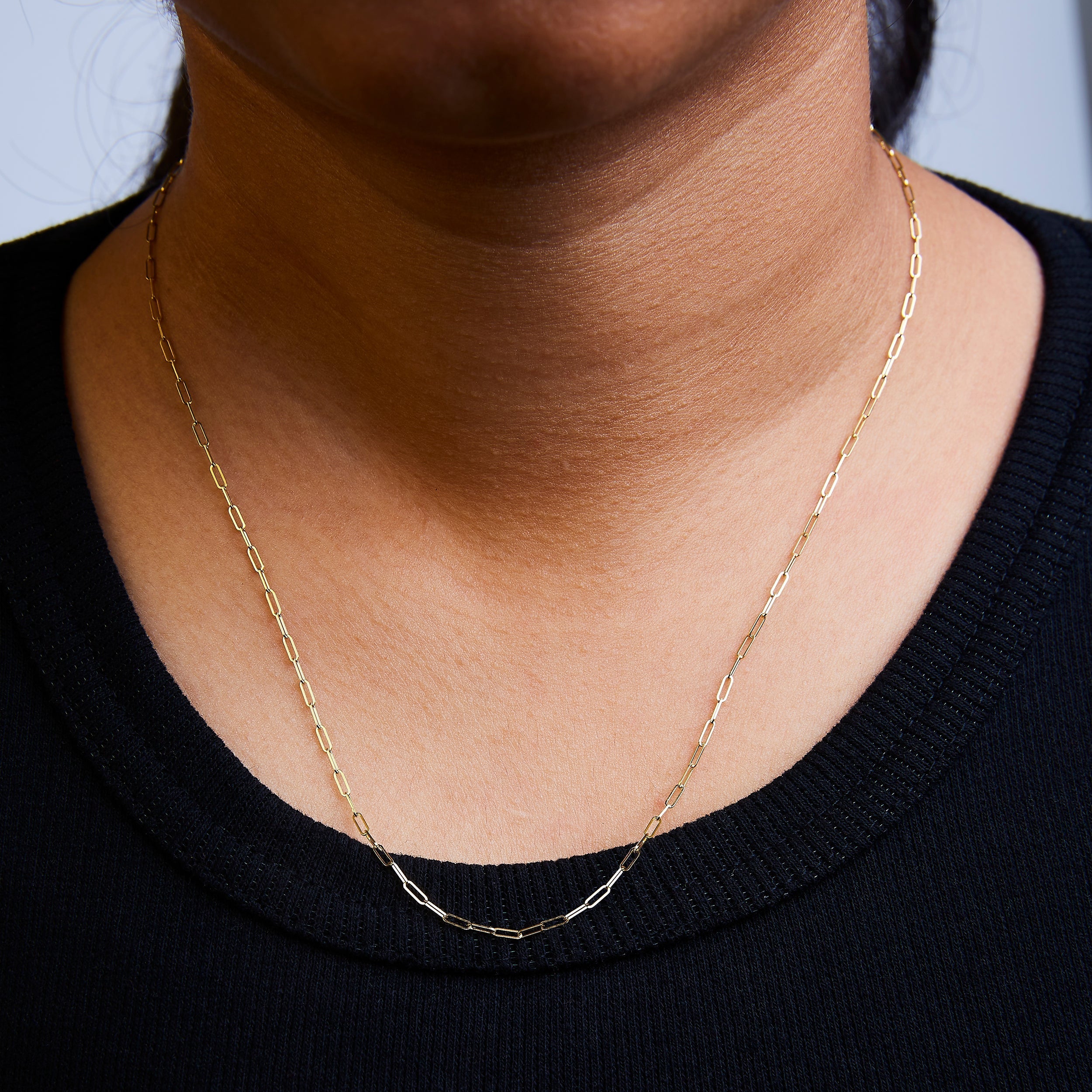 Unisex Solid 14K Yellow Gold 1.5mm Paperclip Chain Necklace - 18 Inches DestGlow