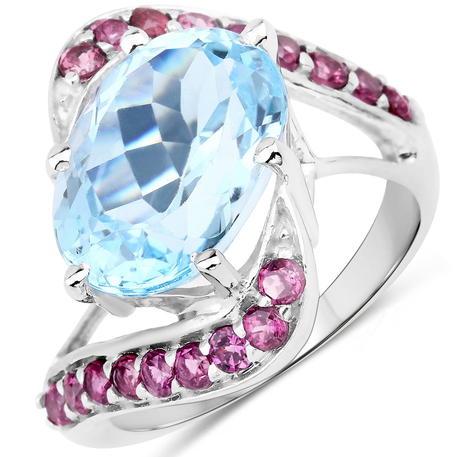 8.40 Carat Genuine Blue Topaz and Rhodolite .925 Sterling Silver Ring by Bids.com
