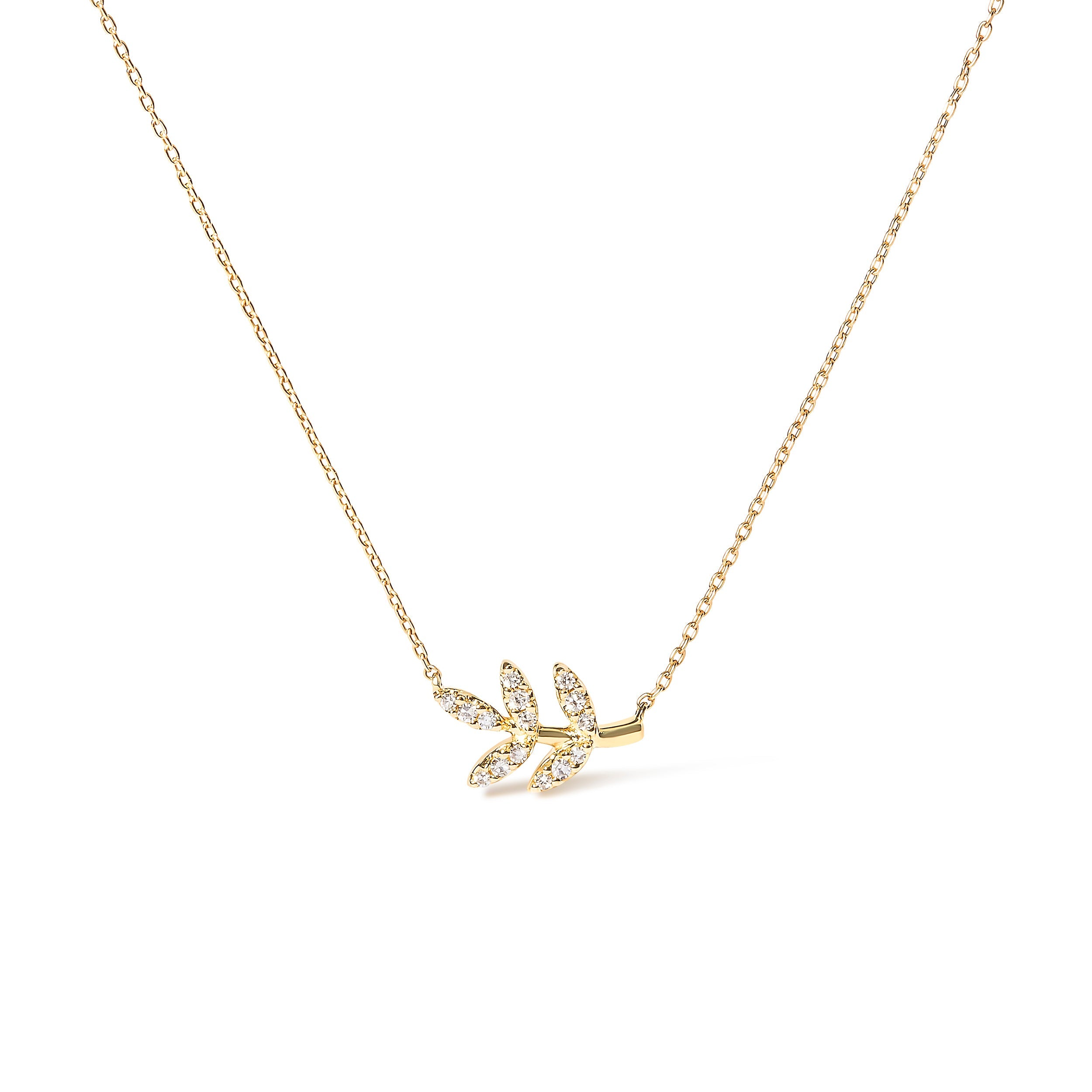 10K Yellow Gold 1/10 Cttw Diamond Leaf and Branch 18" Pendant Necklace (H-I Color, I1-I2 Clarity) by Bids.com