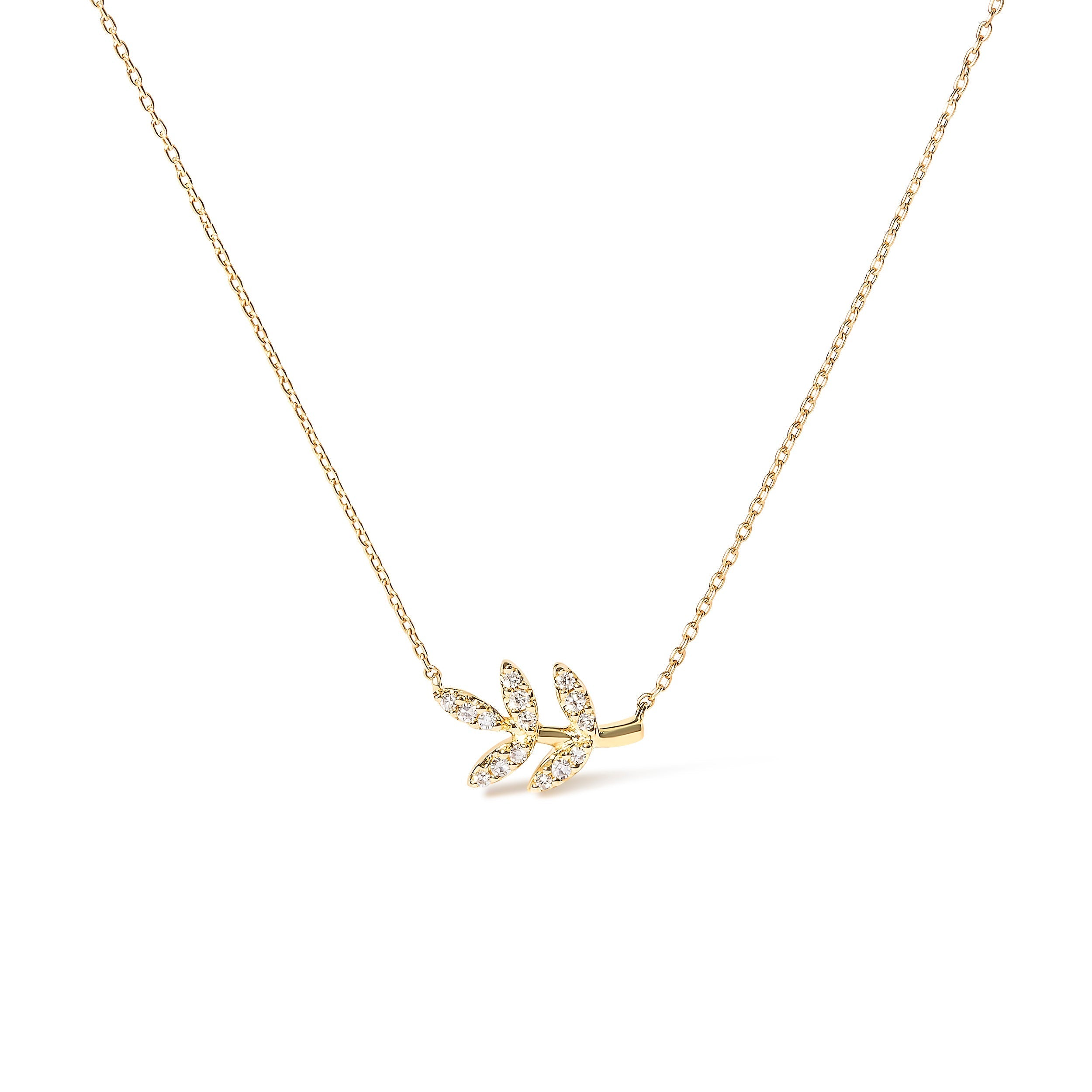 10K Yellow Gold 1/10 Cttw Diamond Leaf and Branch 18" Pendant Necklace (H-I Color, I1-I2 Clarity) DestGlow